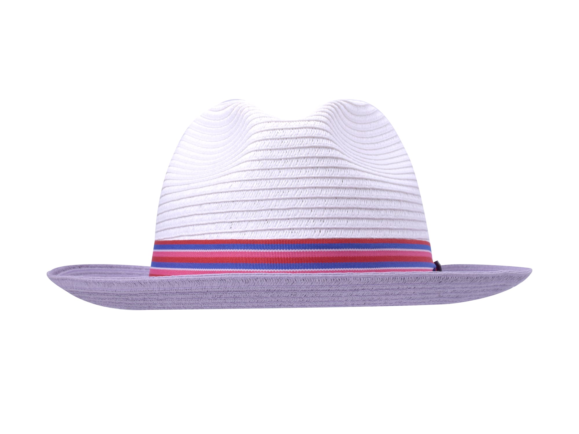 White straw hat with a colorful band on a white background