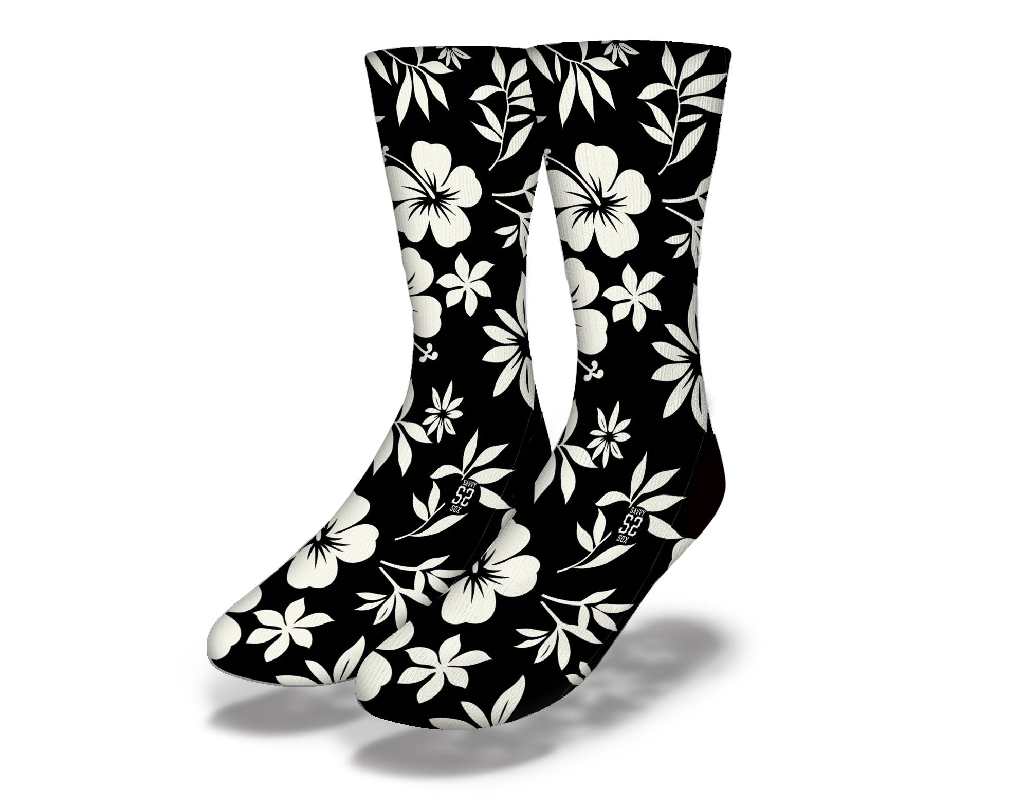 Black Hawaiian Hibiscus Flower Socks