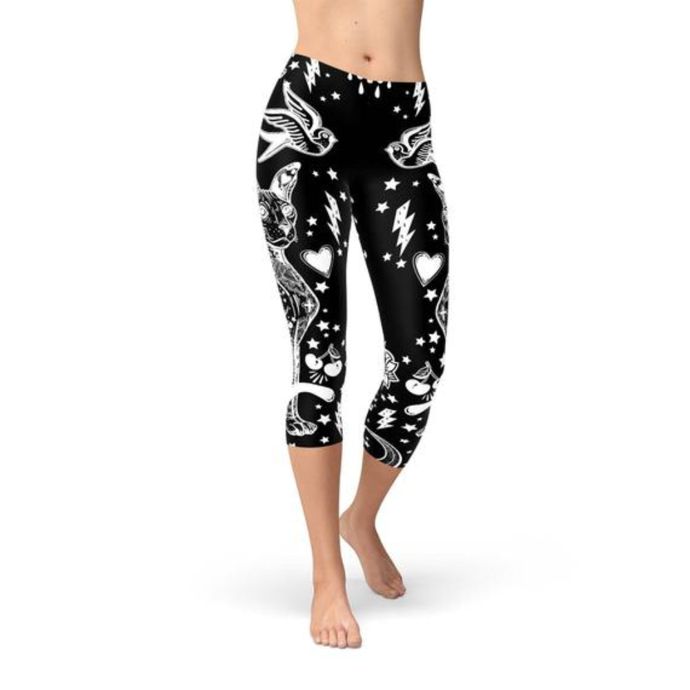 Black Magic Cat Capri Leggings