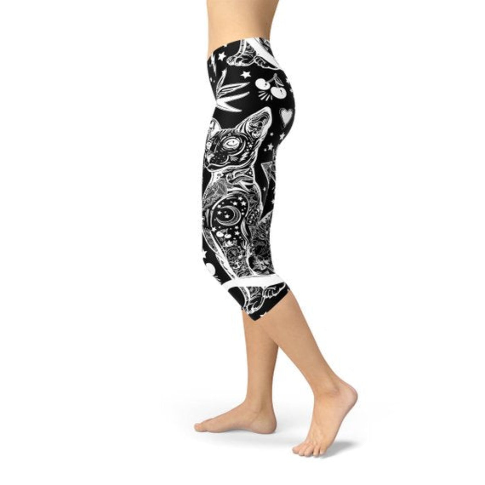 Black Magic Cat Capri Leggings