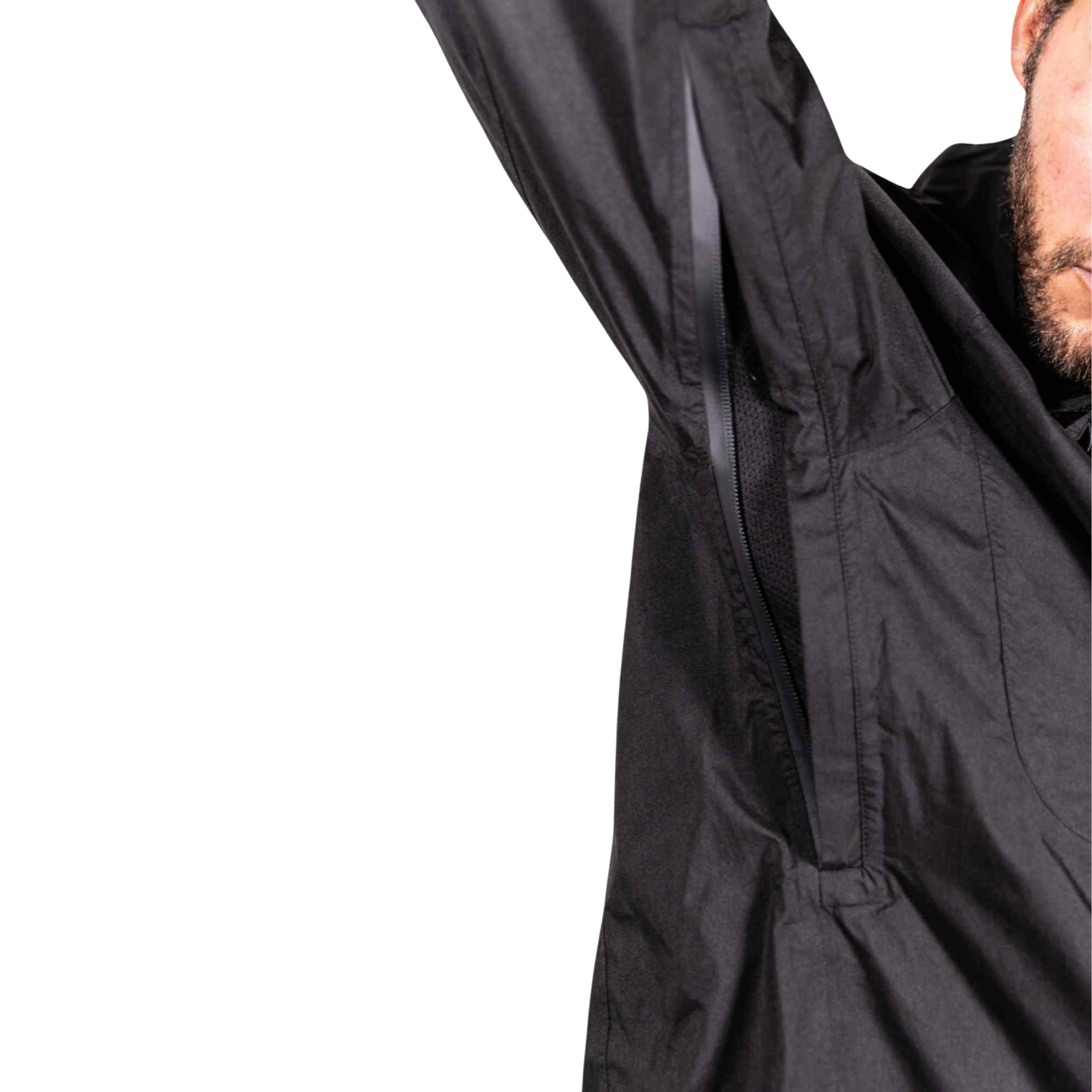 Close-up of a black jacket with a white background