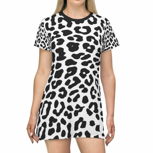 Black And White Leopard Tee Style Dress