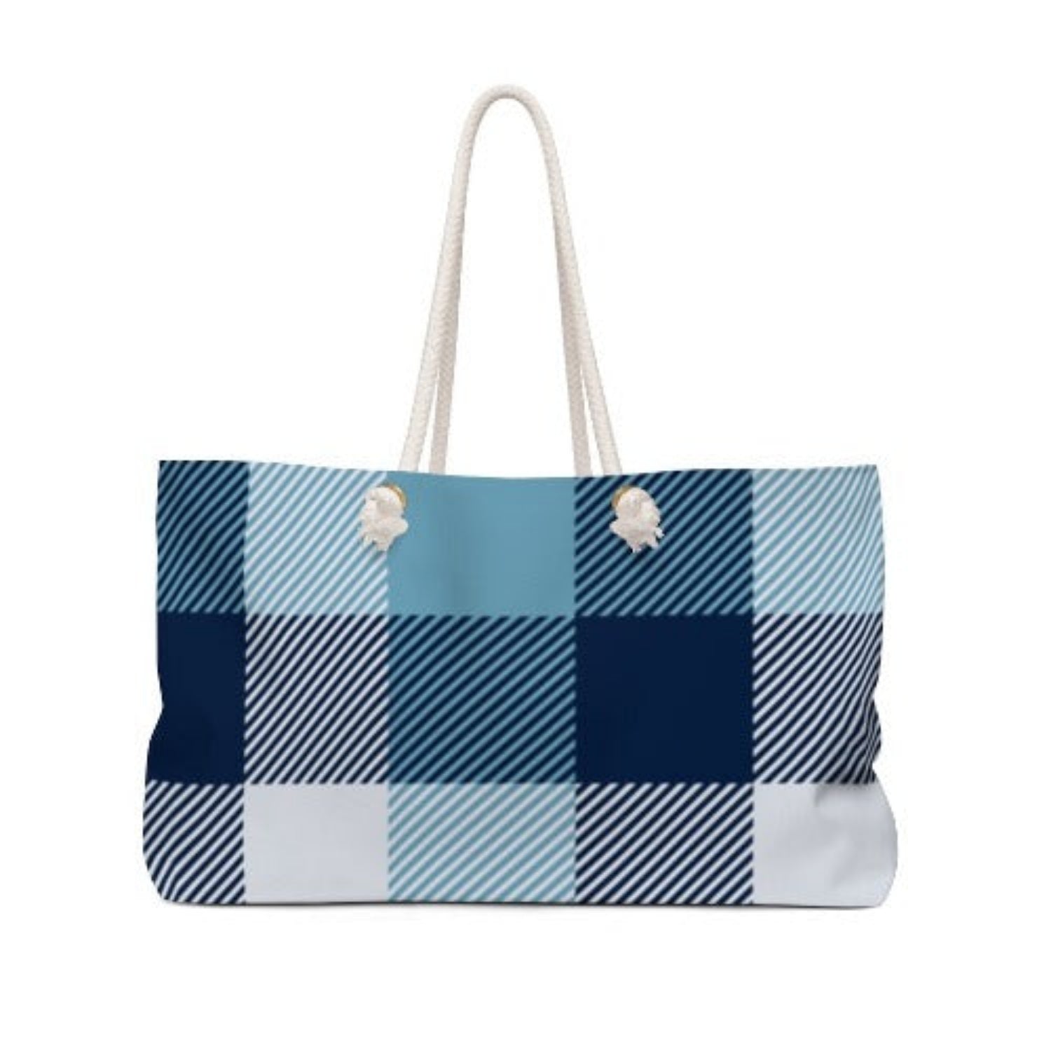 Blue White Plaid Weekender Tote Bag