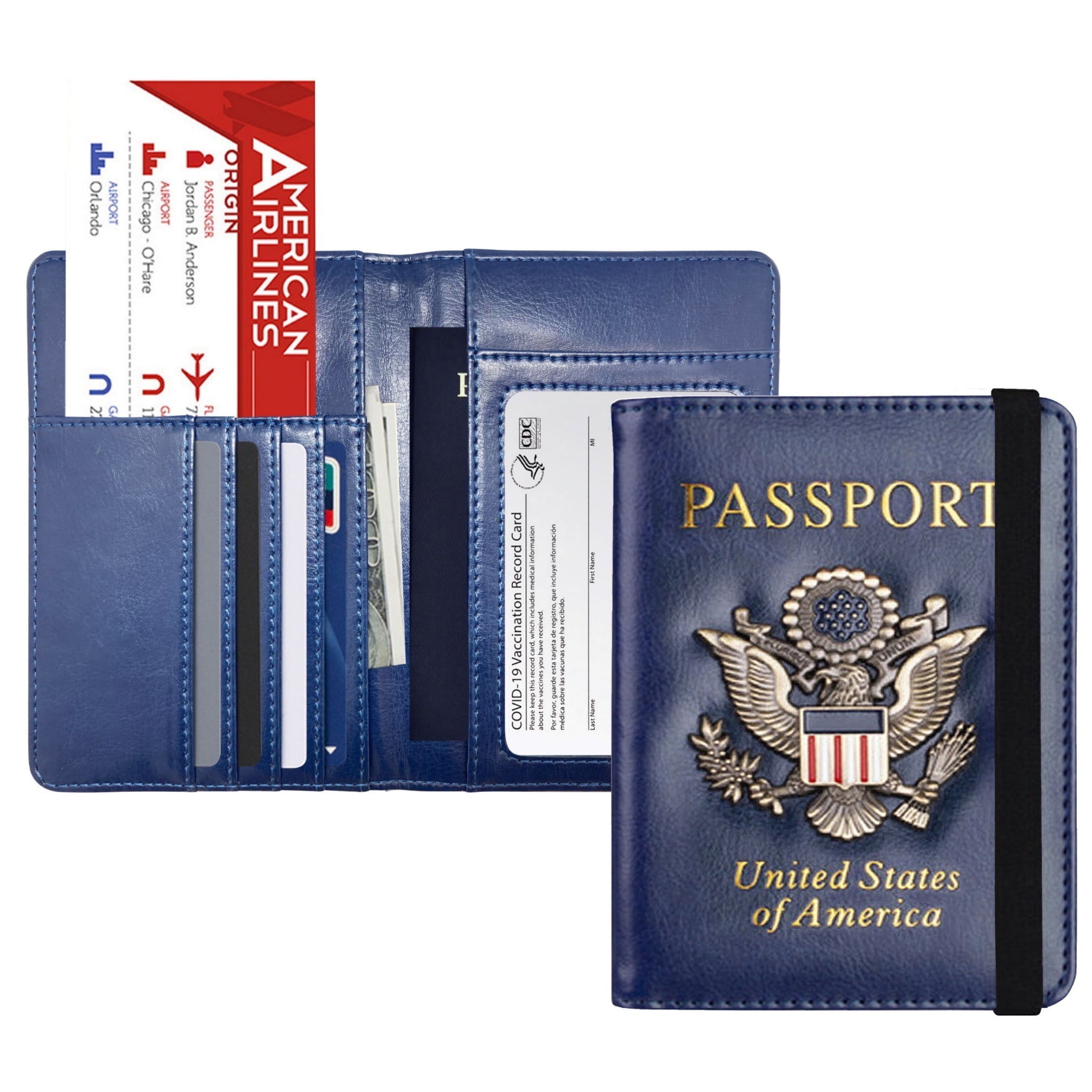 RFID Blocking Leather Passport Wallet With Vaccination Card Slot