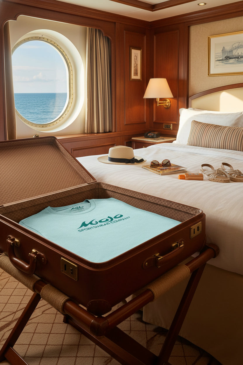 Light blue t-shirt with 'Mojo Sportswear Company' logo on a white background