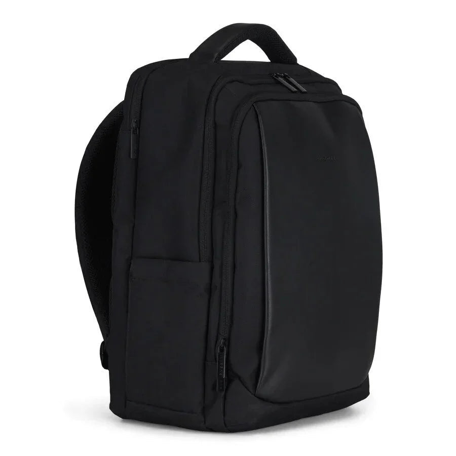 Black backpack on a white background