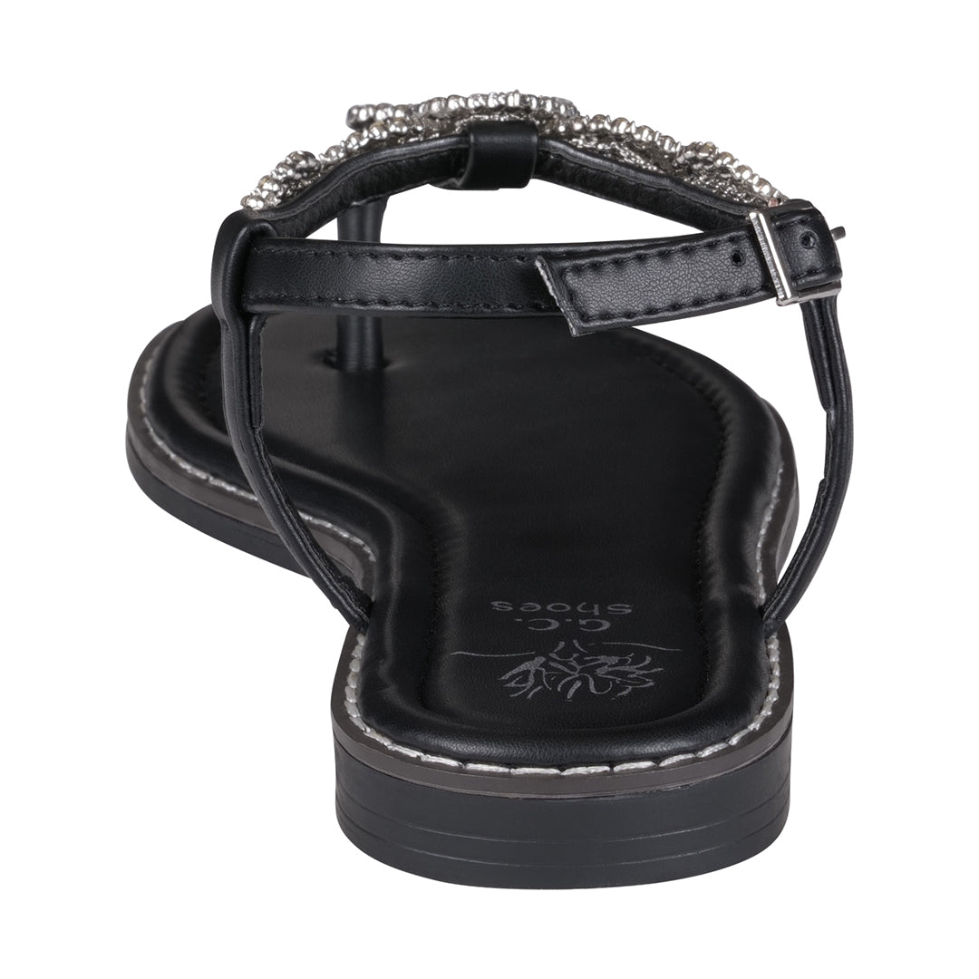 GC Shoes Cali Black Jeweled T-Strap Slingback Flat Sandals