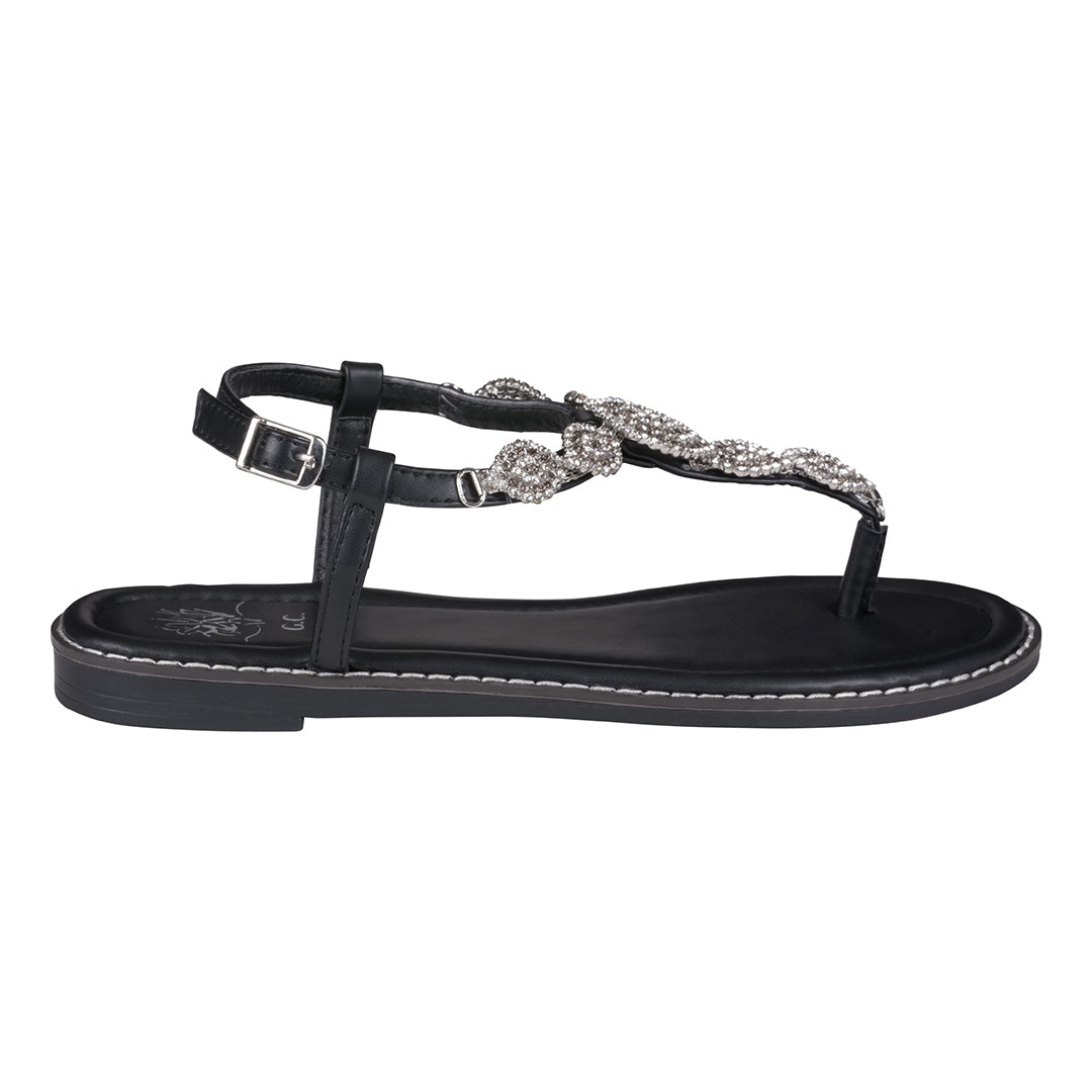 GC Shoes Cali Black Jeweled T-Strap Slingback Flat Sandals