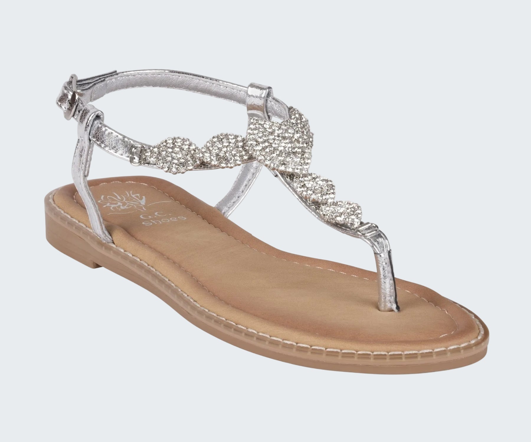 Silver embellished sandal on a white background