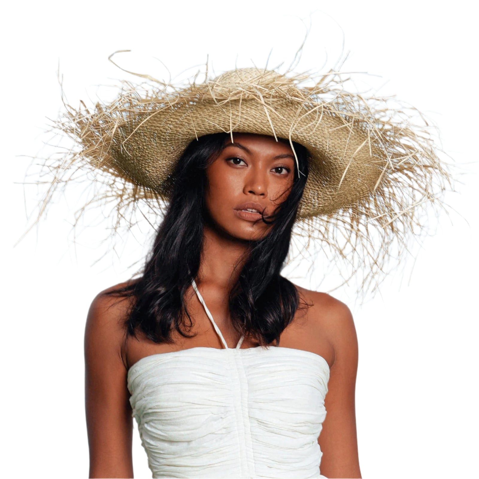 CATALINA Frayed Straw Hat In Nude
