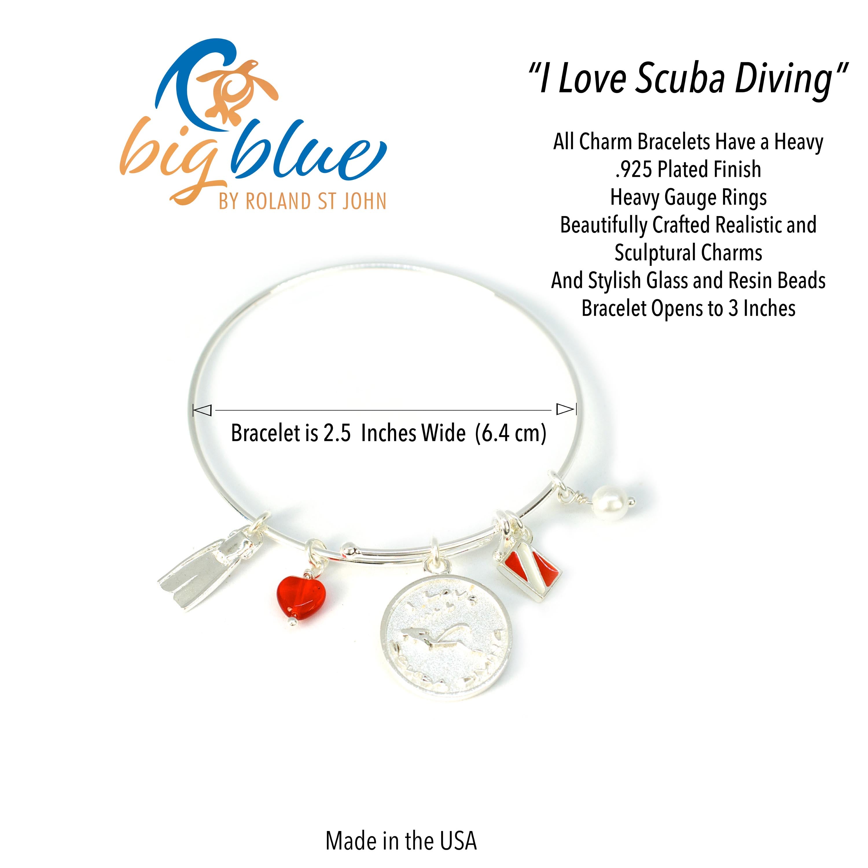 I Love Scuba Diving Charm Bracelet