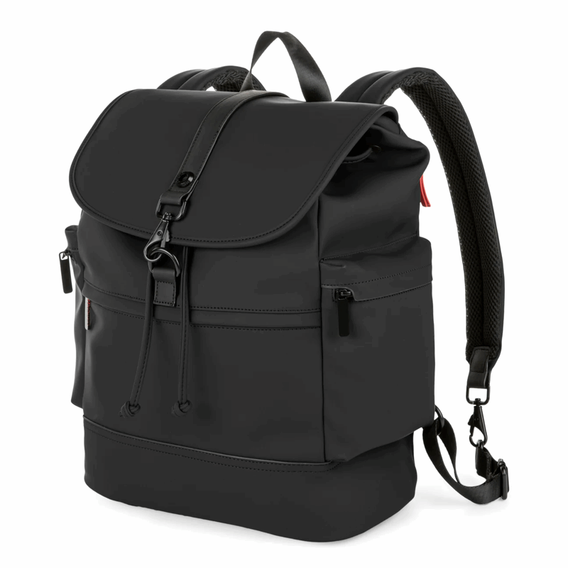Black backpack on a white background
