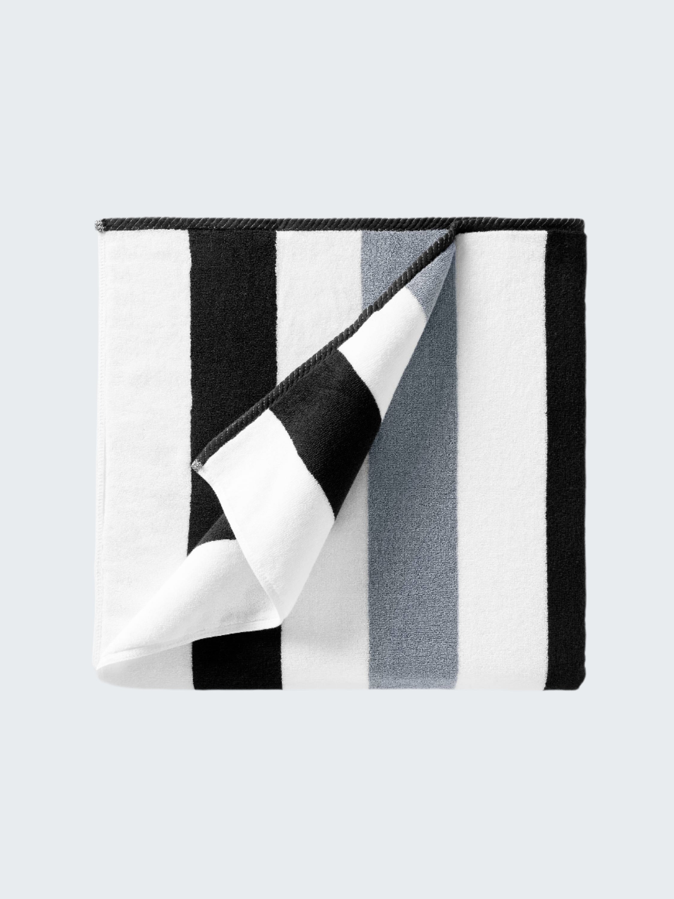 Black, white, and gray striped fabric on a white background