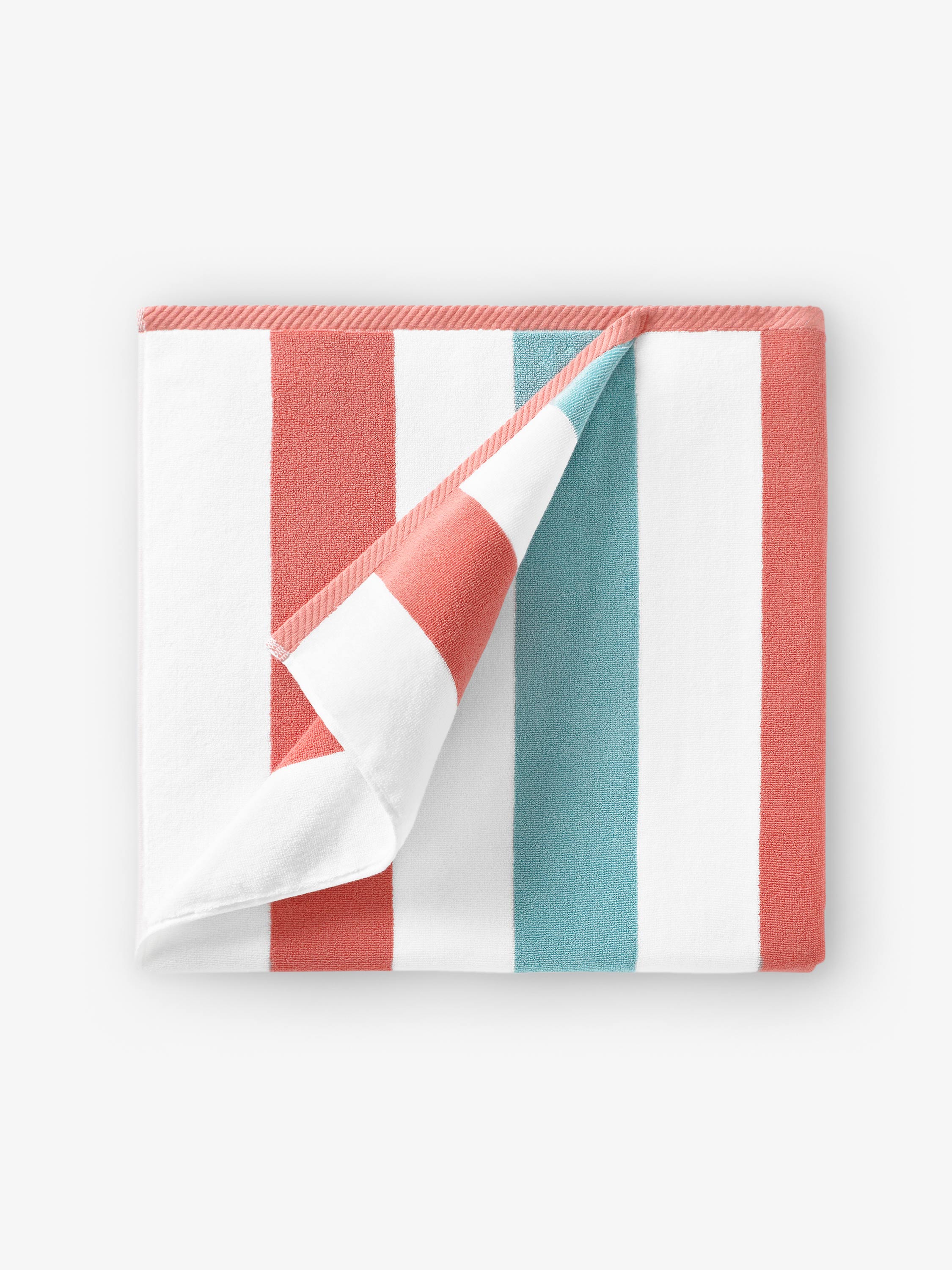 Folded fabric with red, white, and blue stripes on a white background
