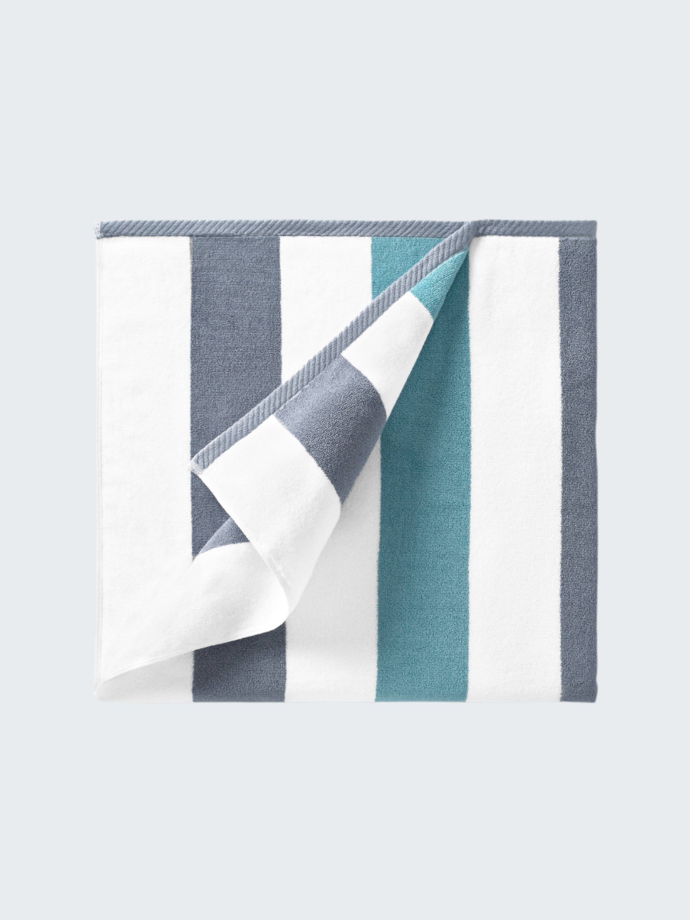 Striped fabric with blue, gray, and white colors on a white background