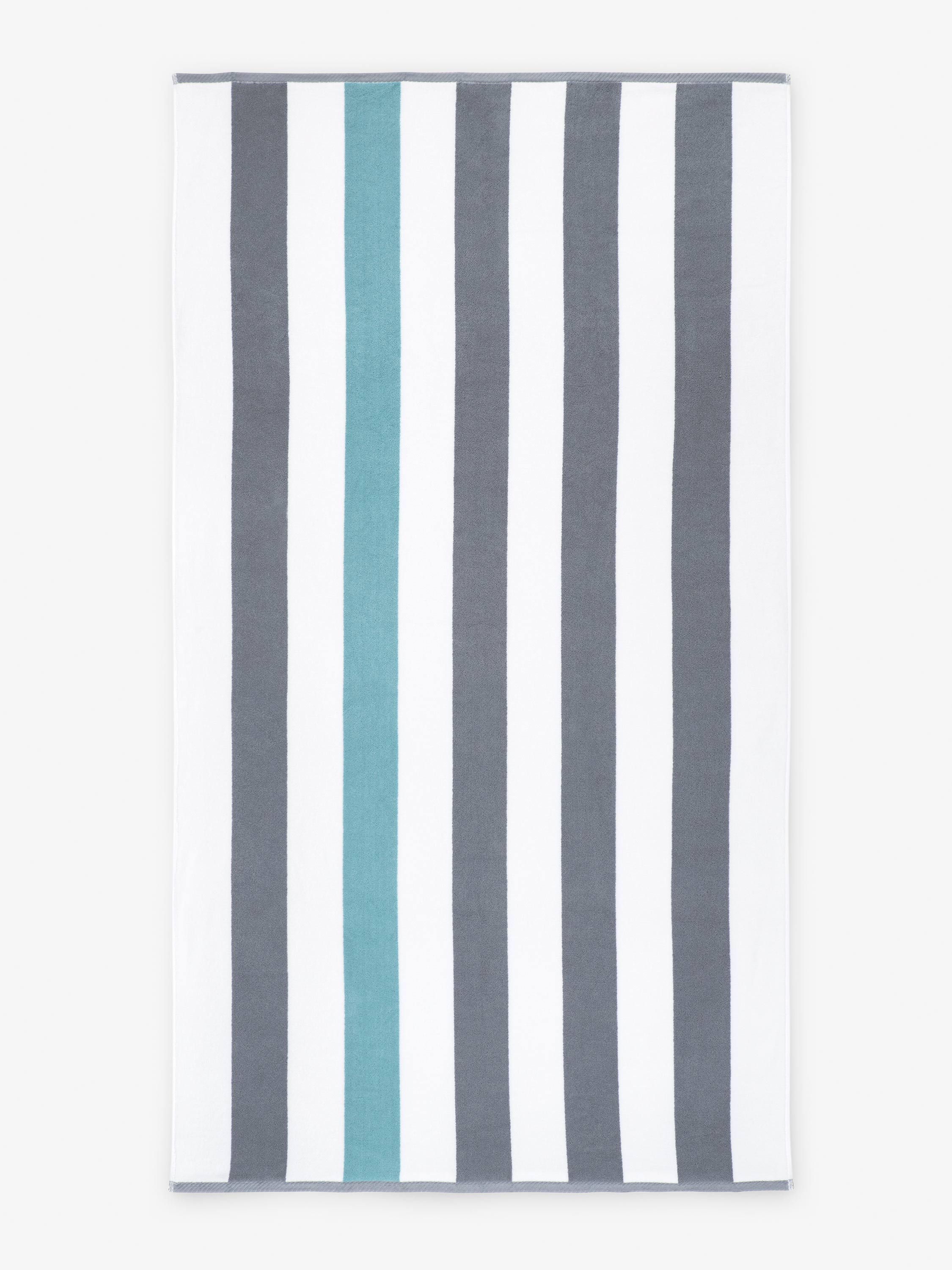 Striped towel with blue and gray stripes on a white background