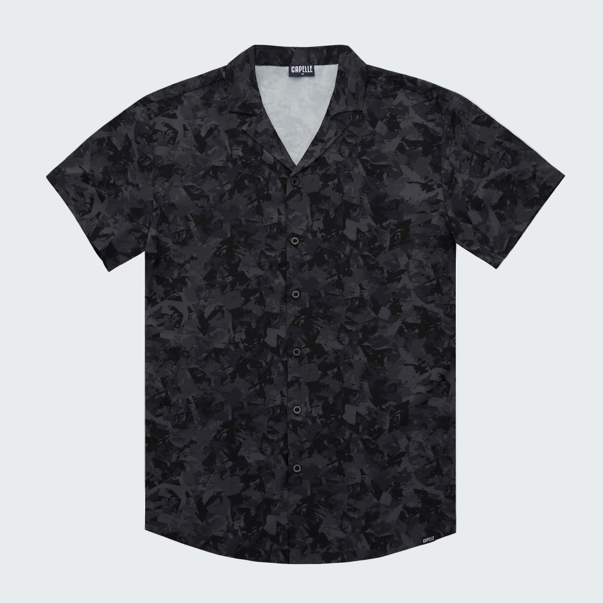 Black patterned shirt on a white background