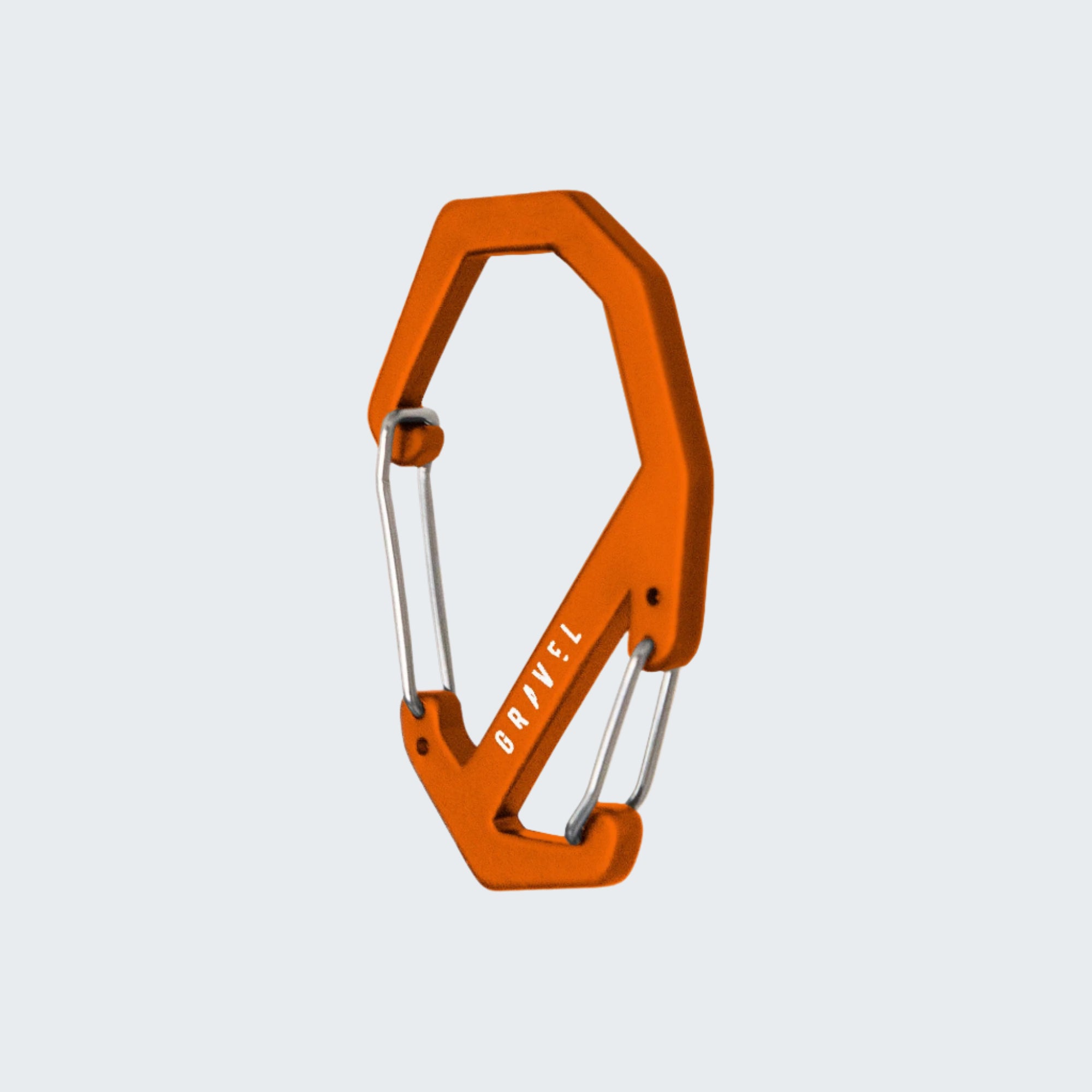 Orange carabiner with 'Grivel' branding on a white background