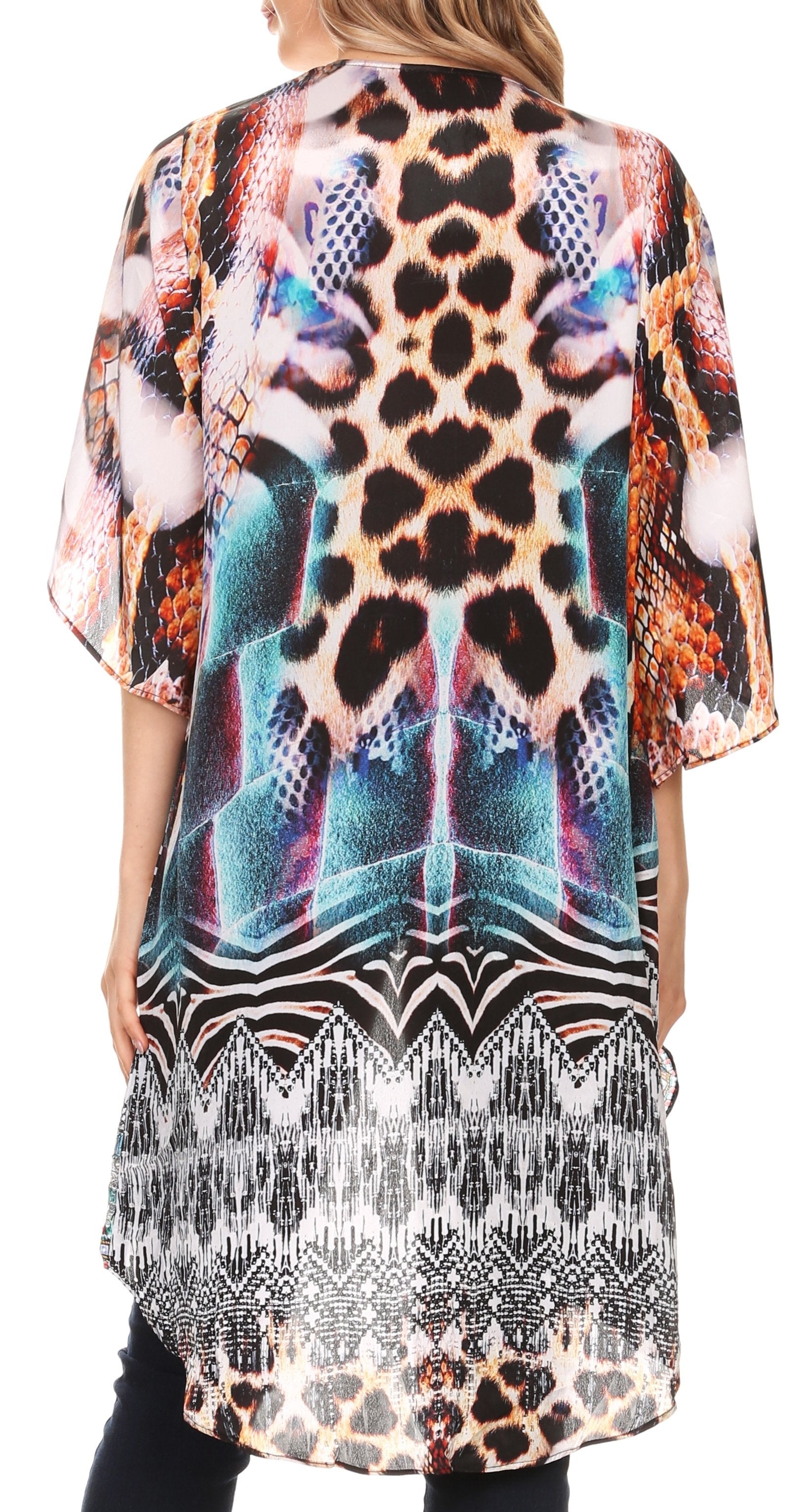 Sakkas - Denora Draped Kimono Short Sleeve Boho Open Front Cardigan