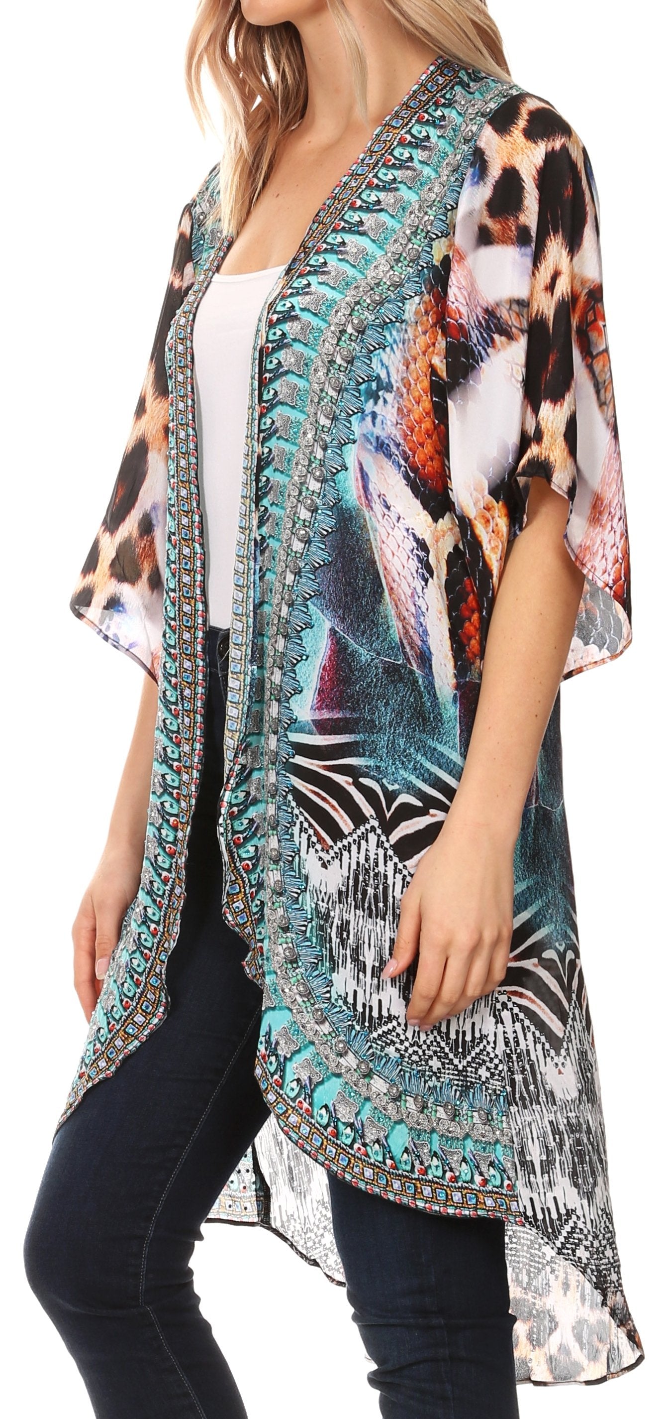 Sakkas - Denora Draped Kimono Short Sleeve Boho Open Front Cardigan