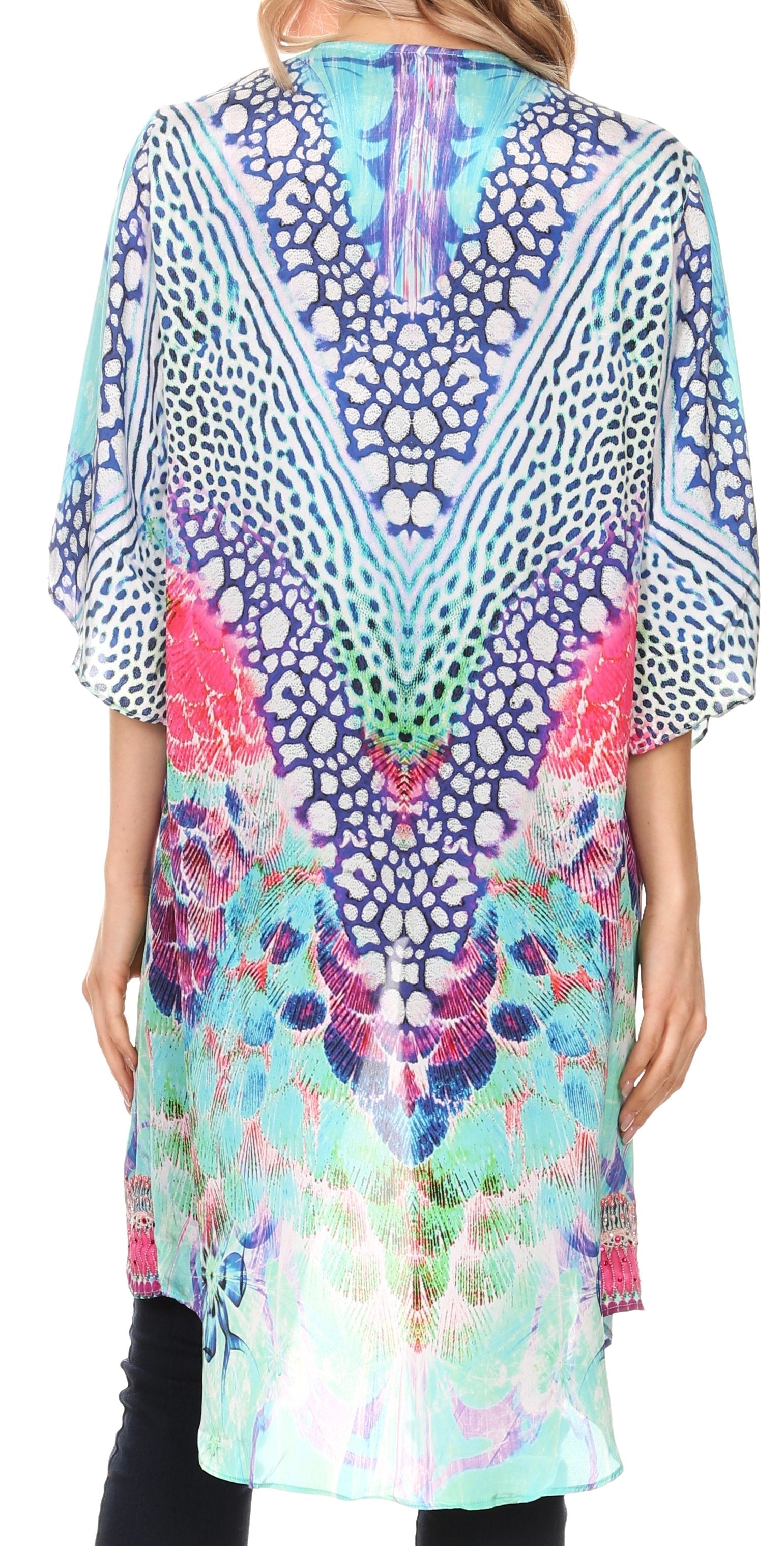 Sakkas - Denora Draped Kimono Short Sleeve Boho Open Front Cardigan