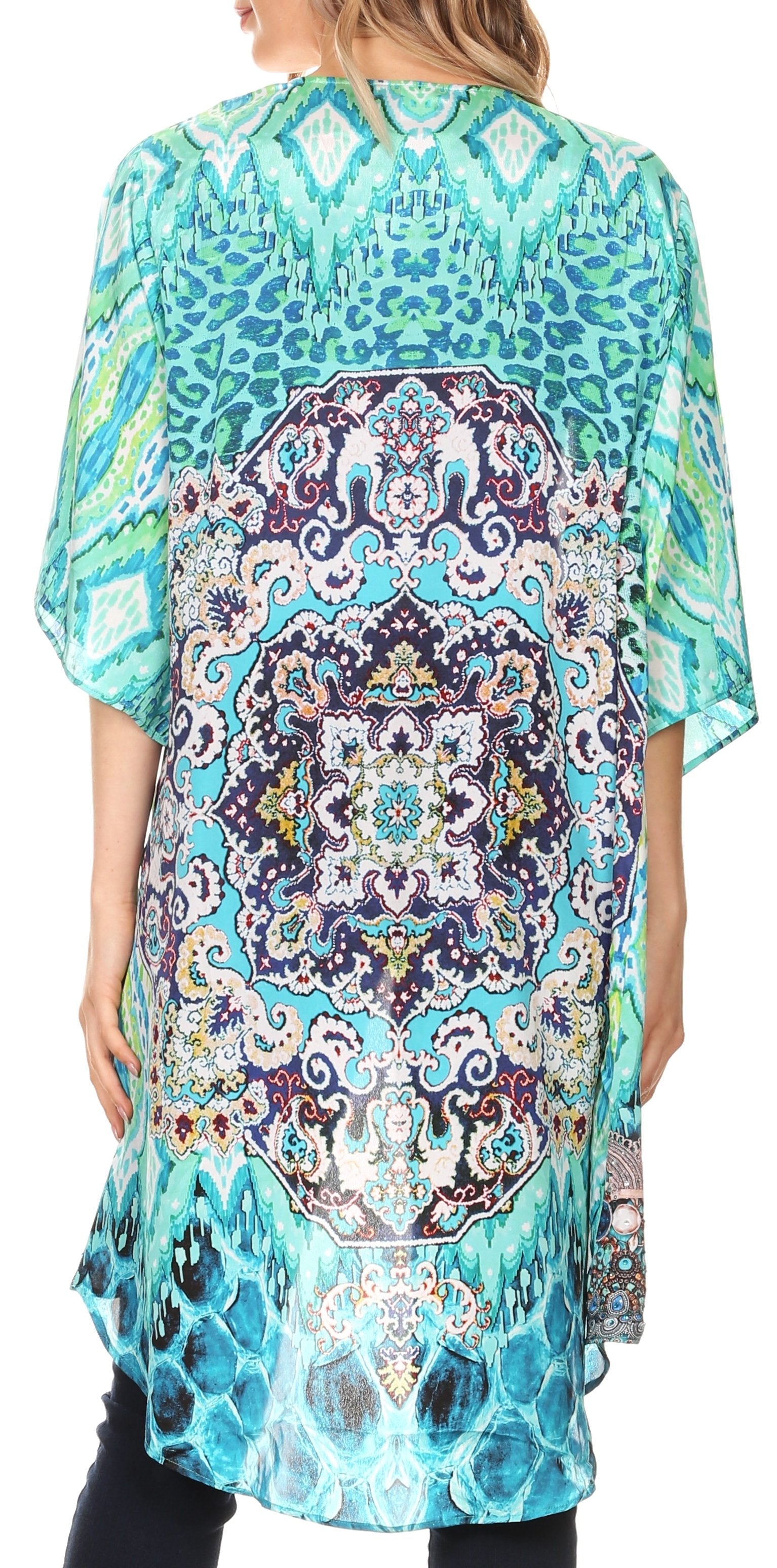 Sakkas - Denora Draped Kimono Short Sleeve Boho Open Front Cardigan