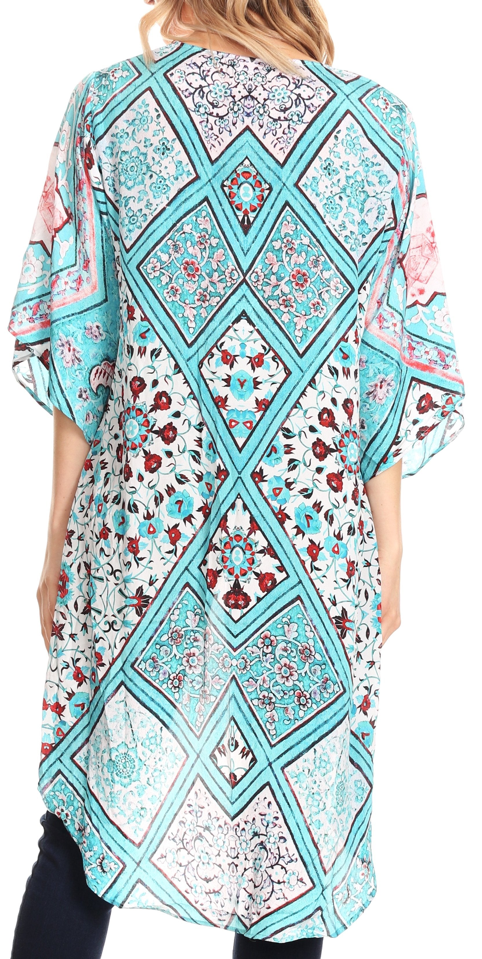 Sakkas - Denora Draped Kimono Short Sleeve Boho Open Front Cardigan