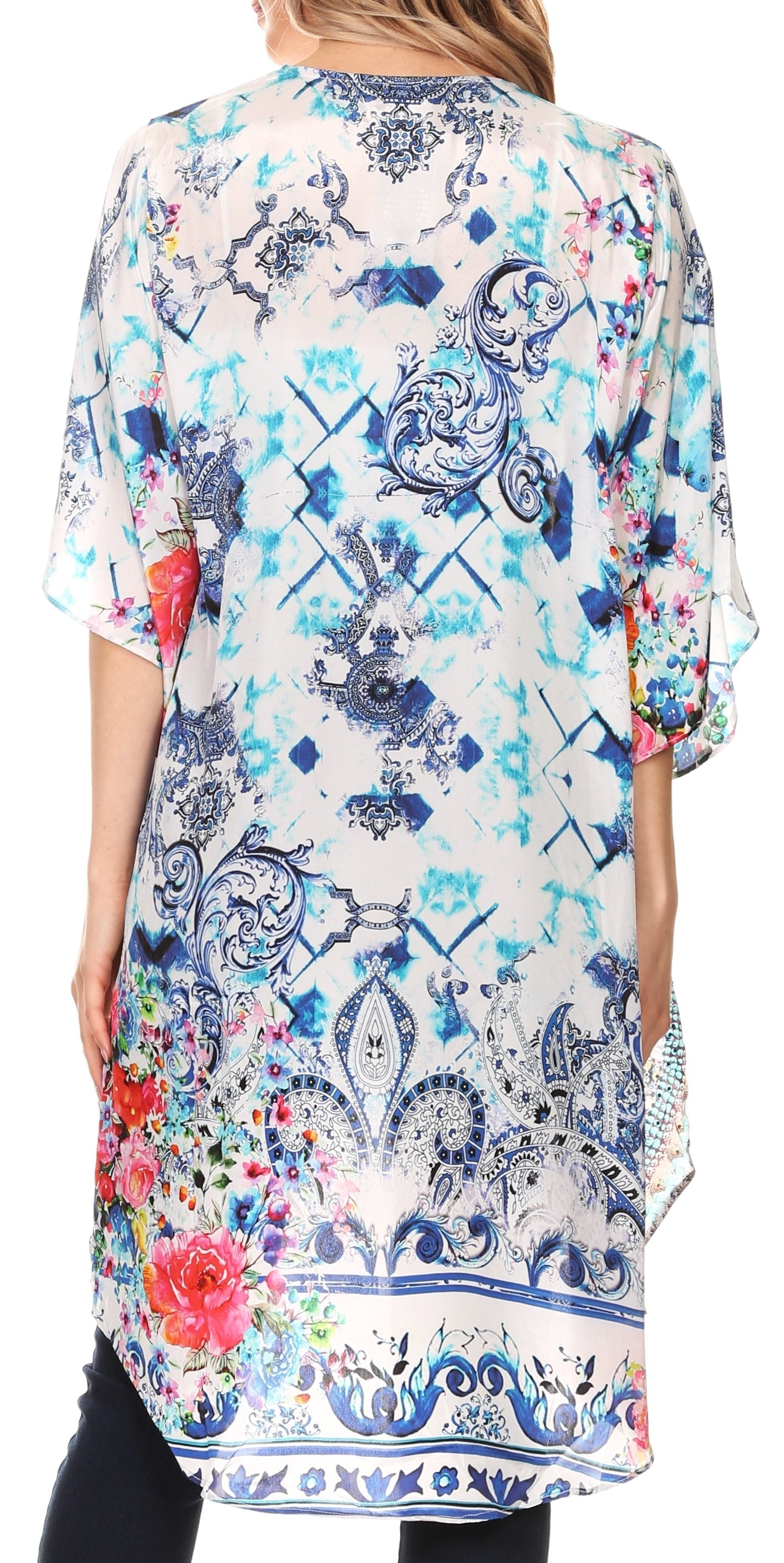 Sakkas - Denora Draped Kimono Short Sleeve Boho Open Front Cardigan