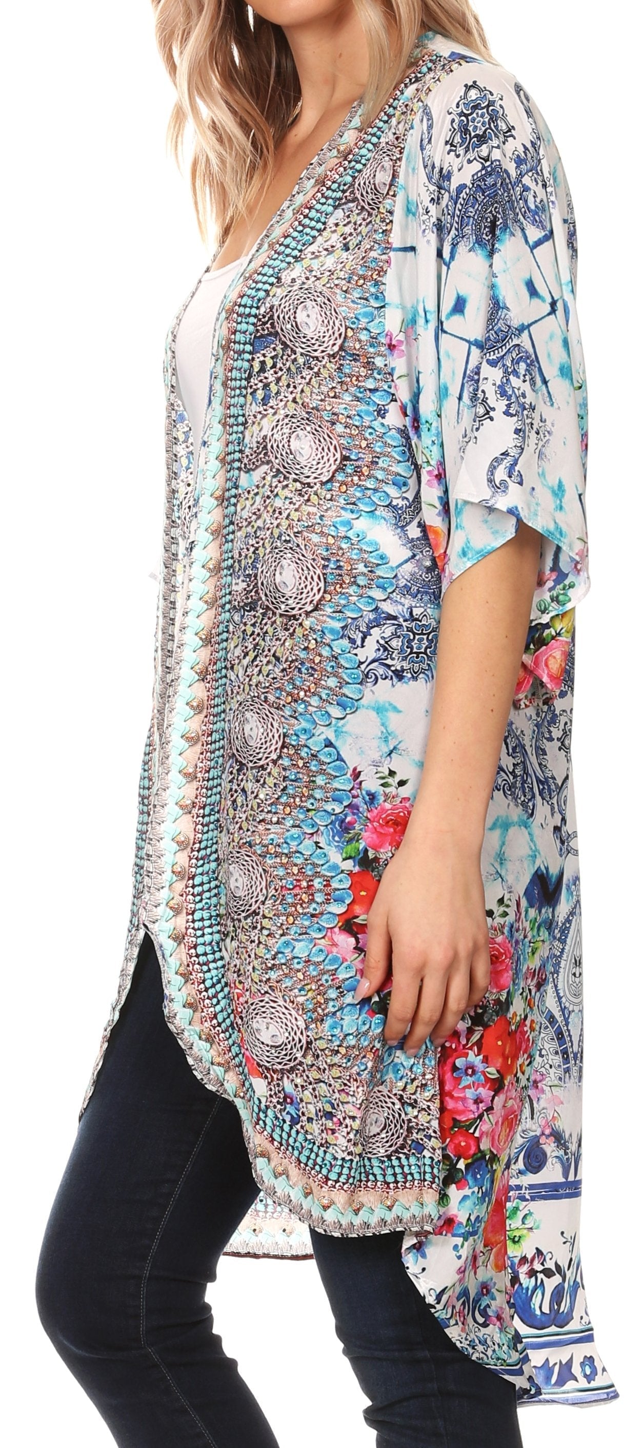 Sakkas - Denora Draped Kimono Short Sleeve Boho Open Front Cardigan