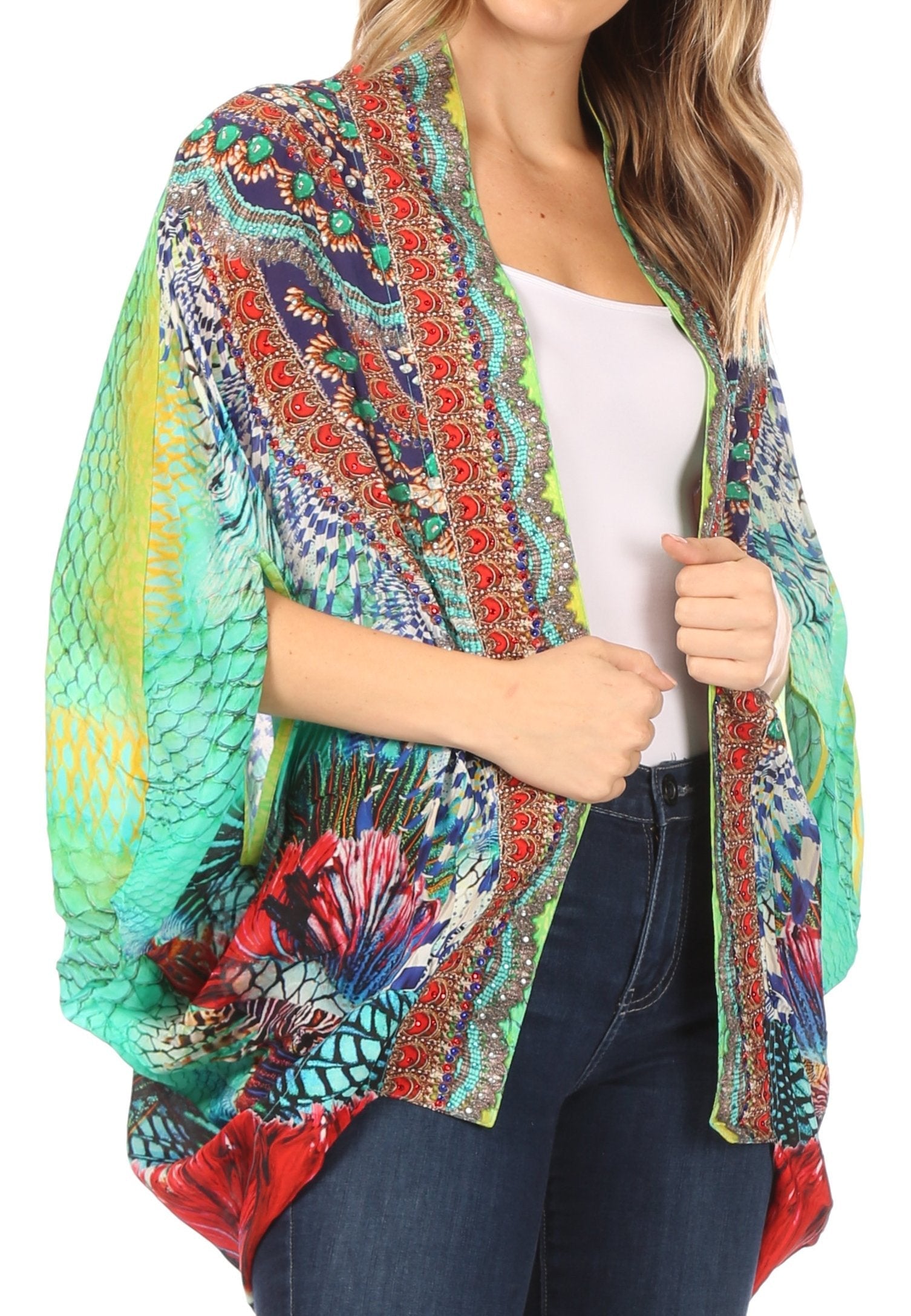 Sakkas - Jenna Boho Sheer Kimono Loose Cardigan Cape