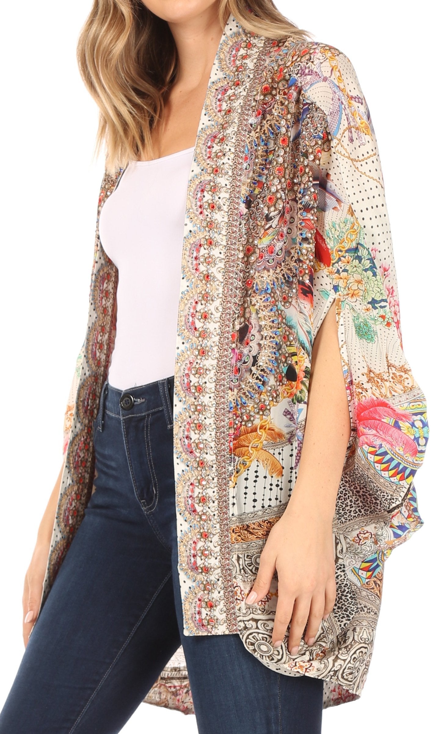 Sakkas - Jenna Boho Sheer Kimono Loose Cardigan Cape