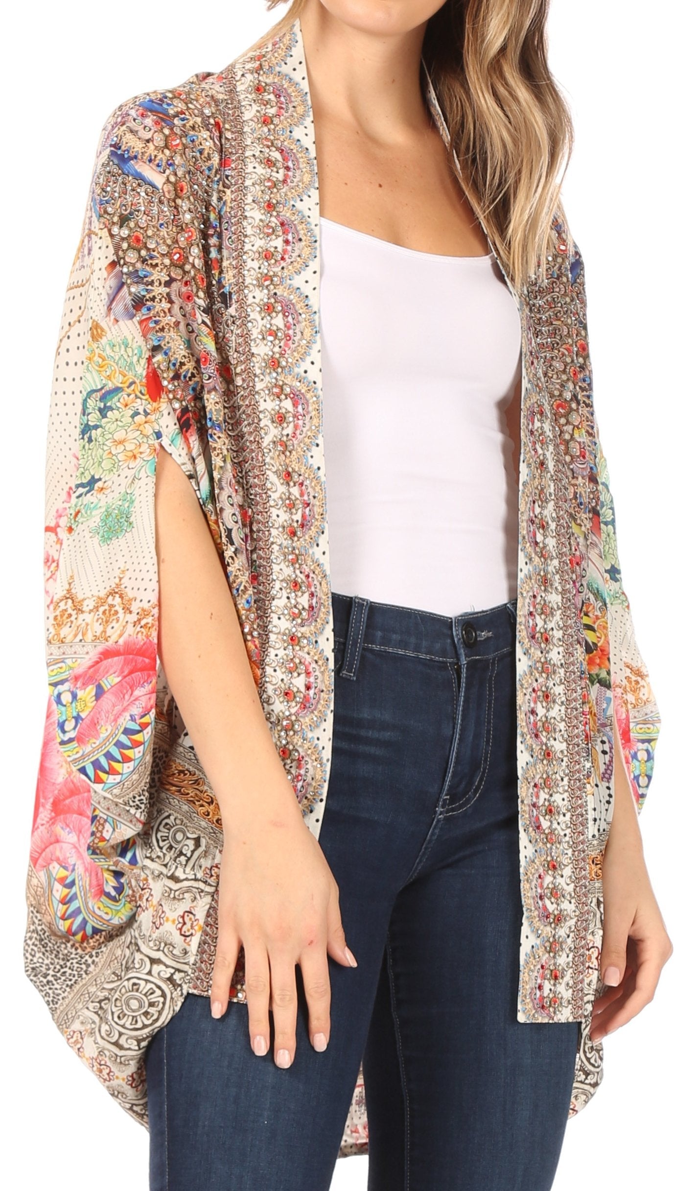 Sakkas - Jenna Boho Sheer Kimono Loose Cardigan Cape