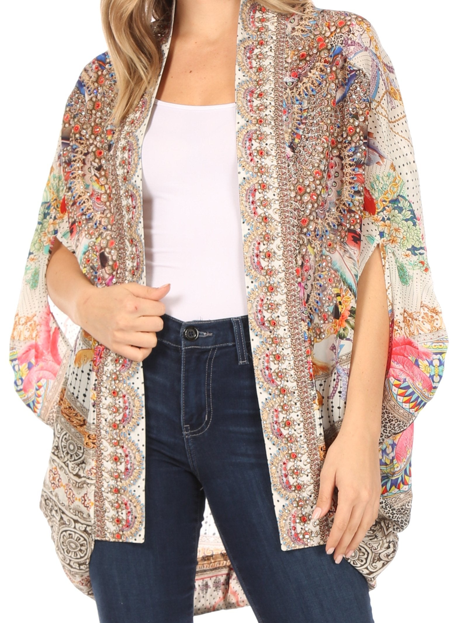 Sakkas - Jenna Boho Sheer Kimono Loose Cardigan Cape