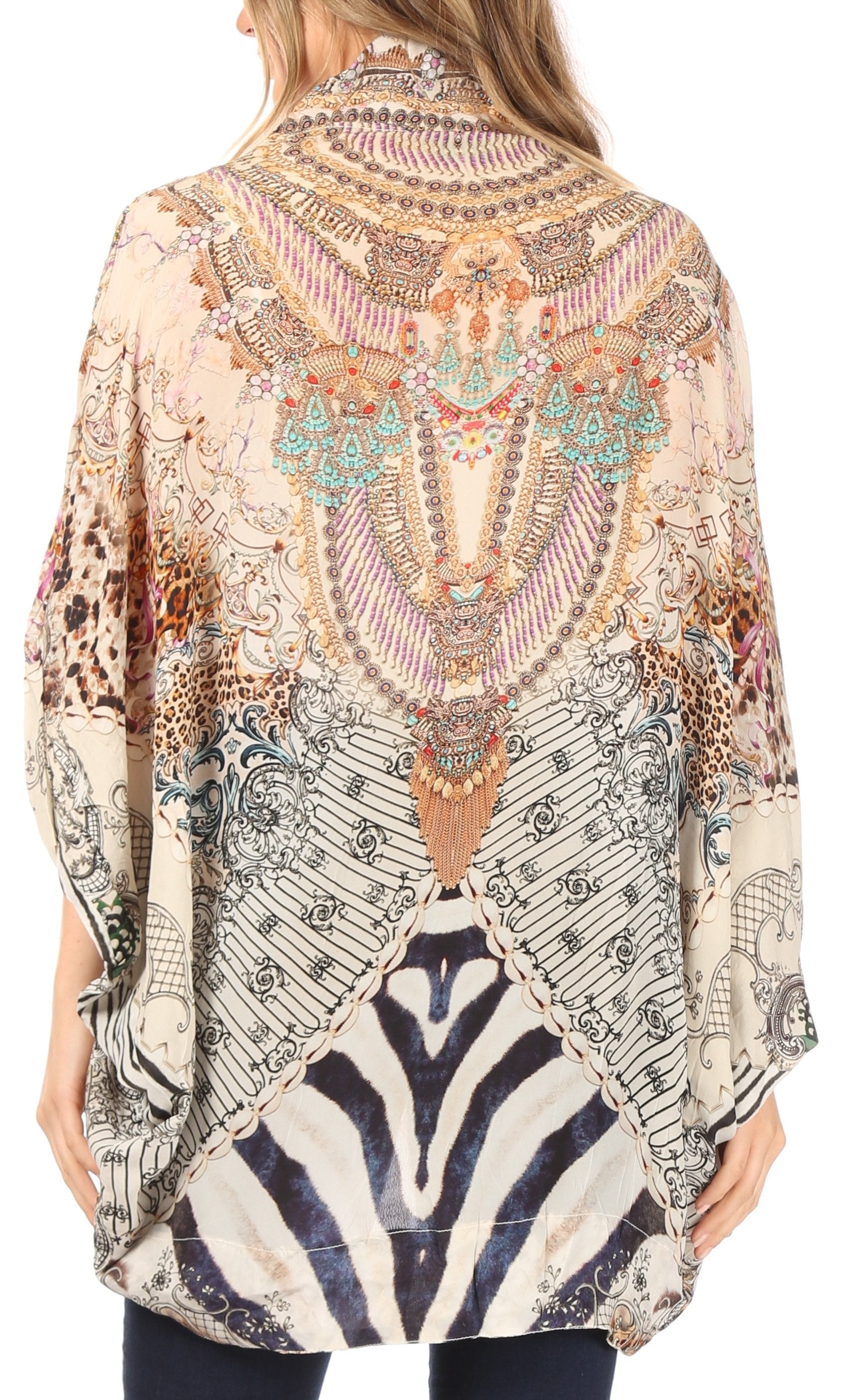 Sakkas - Jenna Boho Sheer Kimono Loose Cardigan Cape