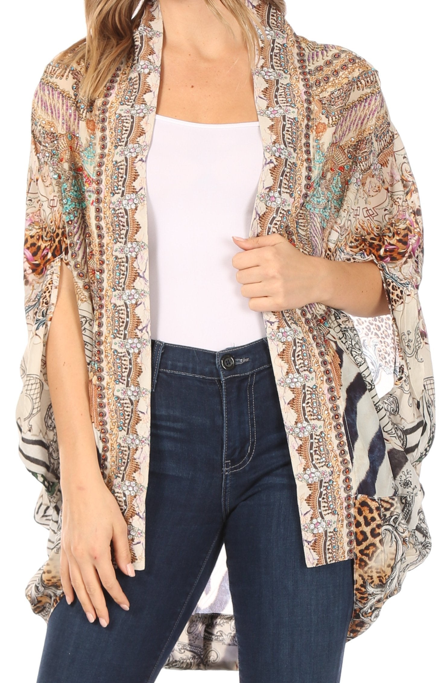 Sakkas - Jenna Boho Sheer Kimono Loose Cardigan Cape