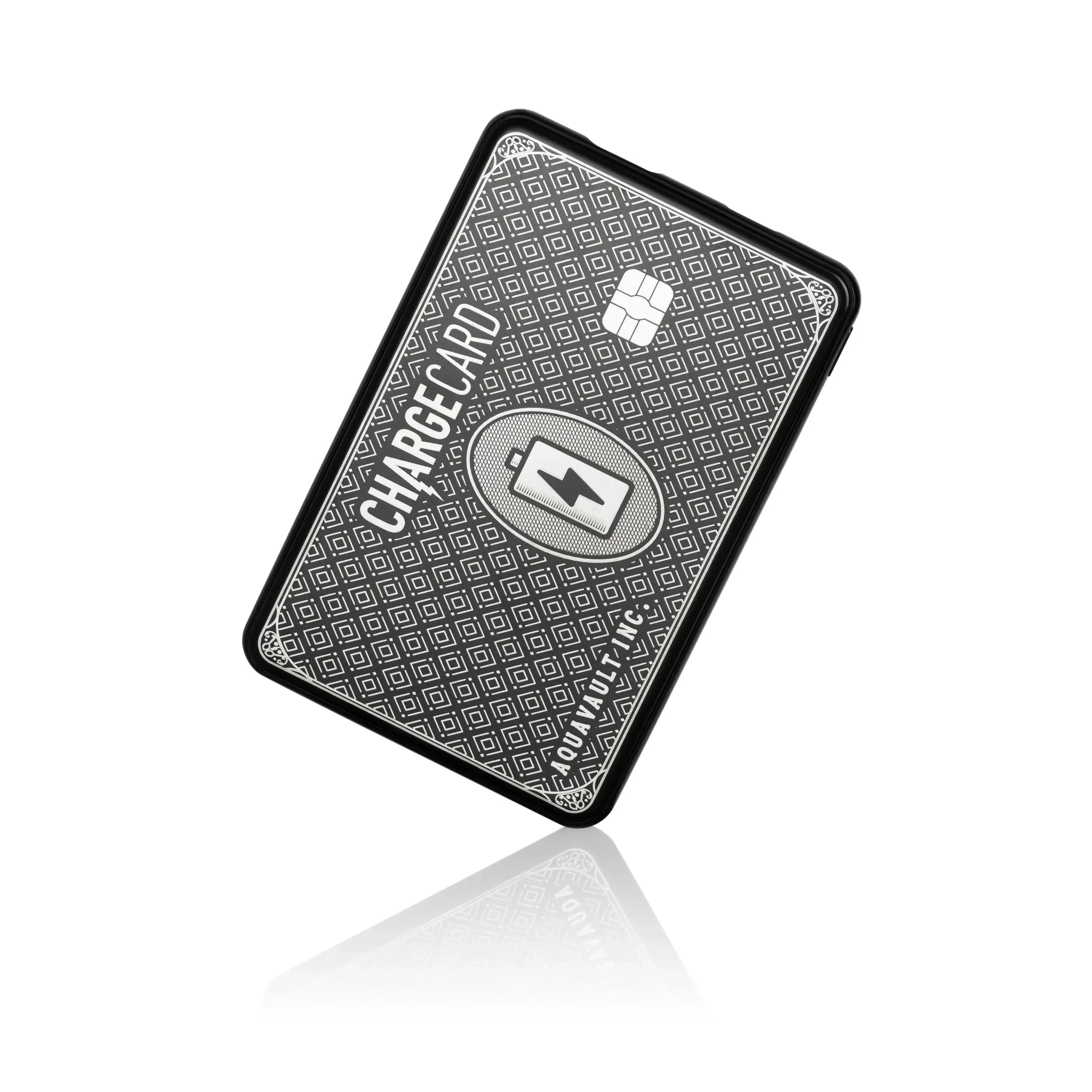 Silver card with 'Chargecard' branding on a white background