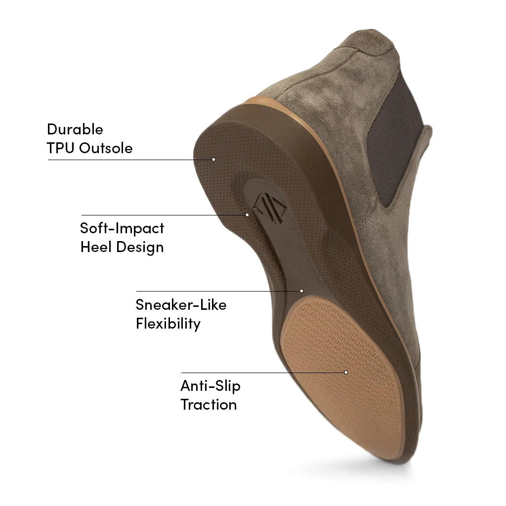 Shoe sole with labeled features on a white background