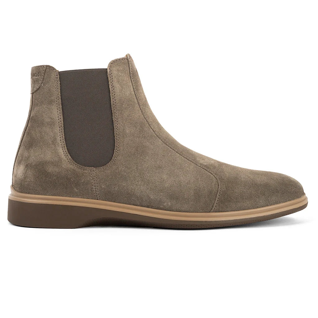 Brown suede Chelsea boot on a white background