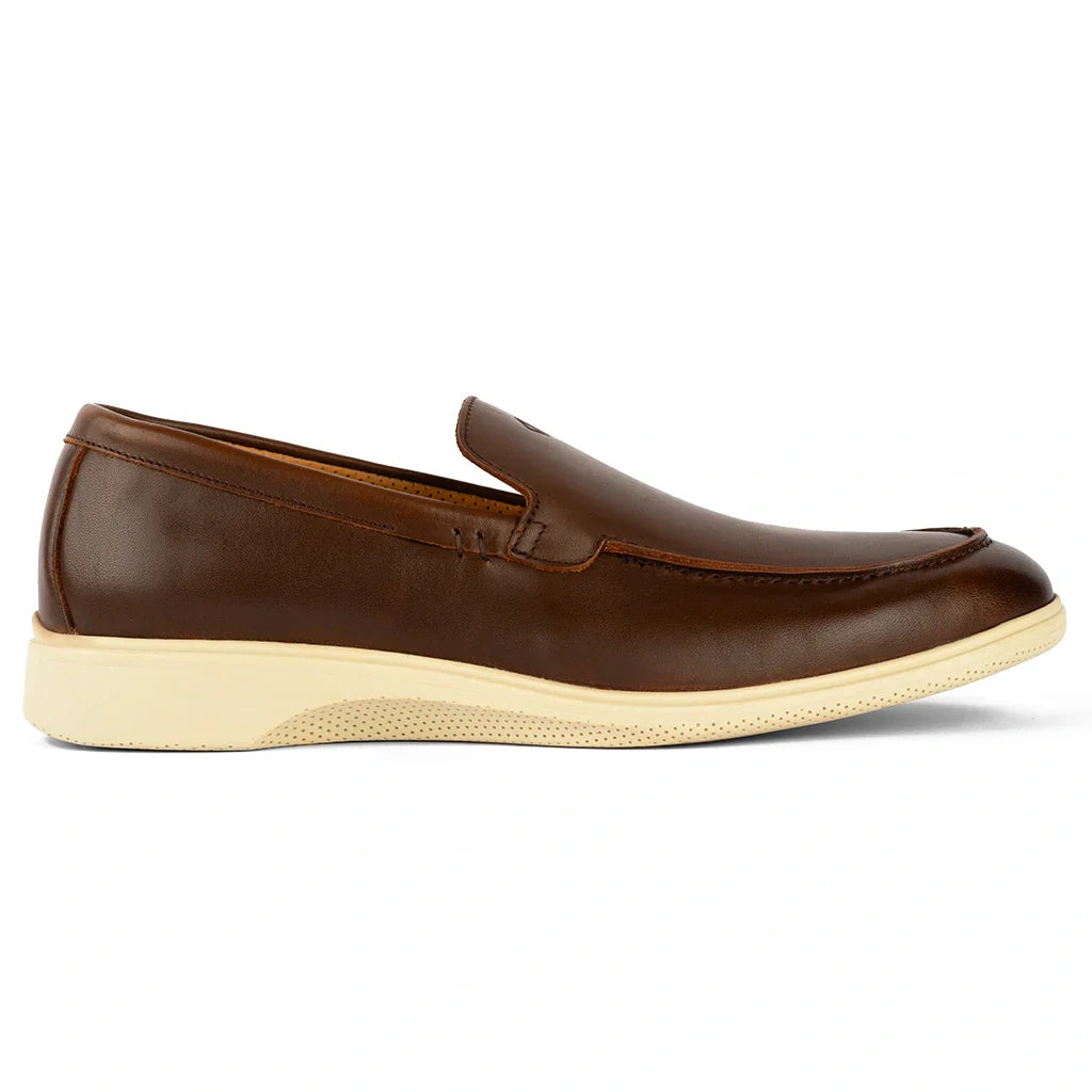 Brown leather loafer shoe on a white background