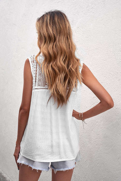 Chic White Lace Tie Front Button Tank Top - Sun of the Beach Boutique