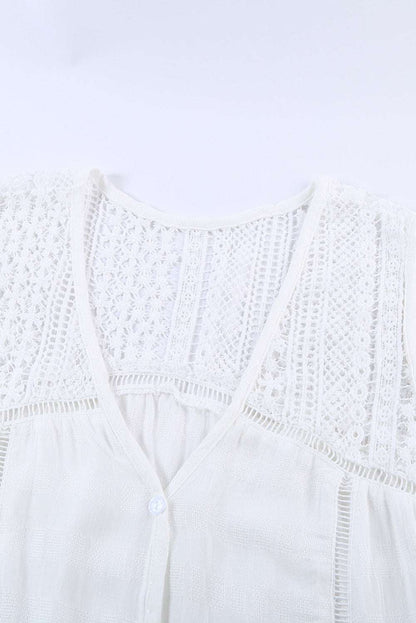 Chic White Lace Tie Front Button Tank Top - Sun of the Beach Boutique