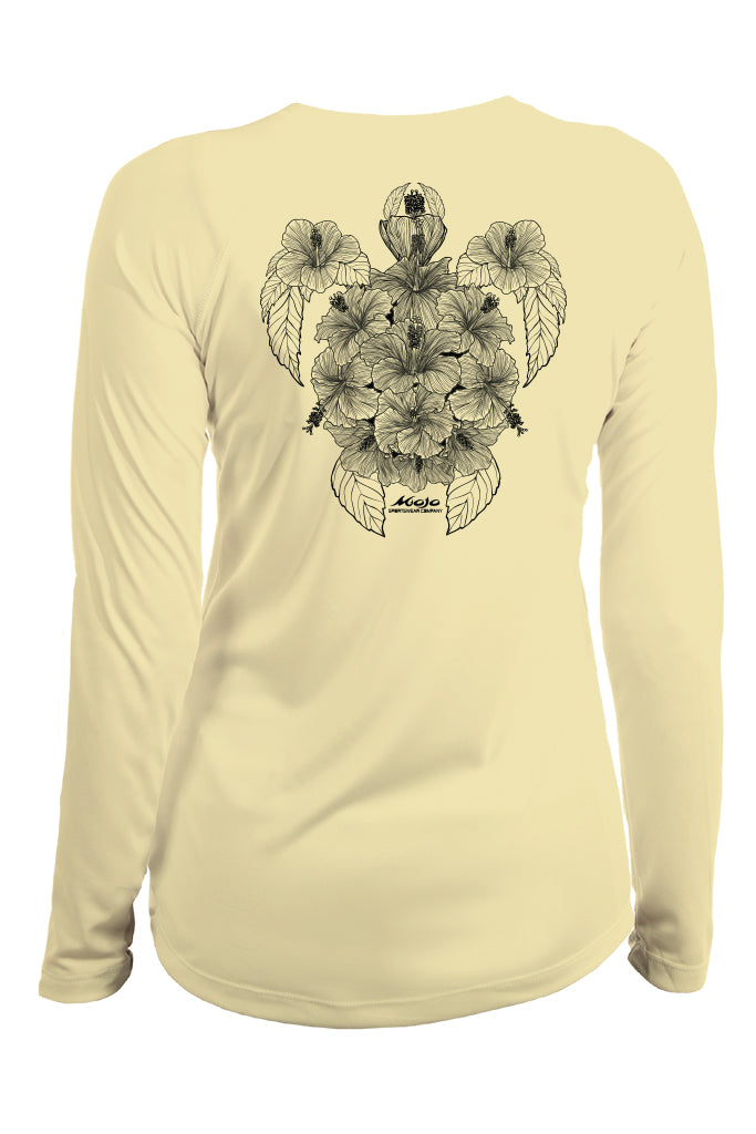 Beige long-sleeve shirt with a floral and bear design on a white background