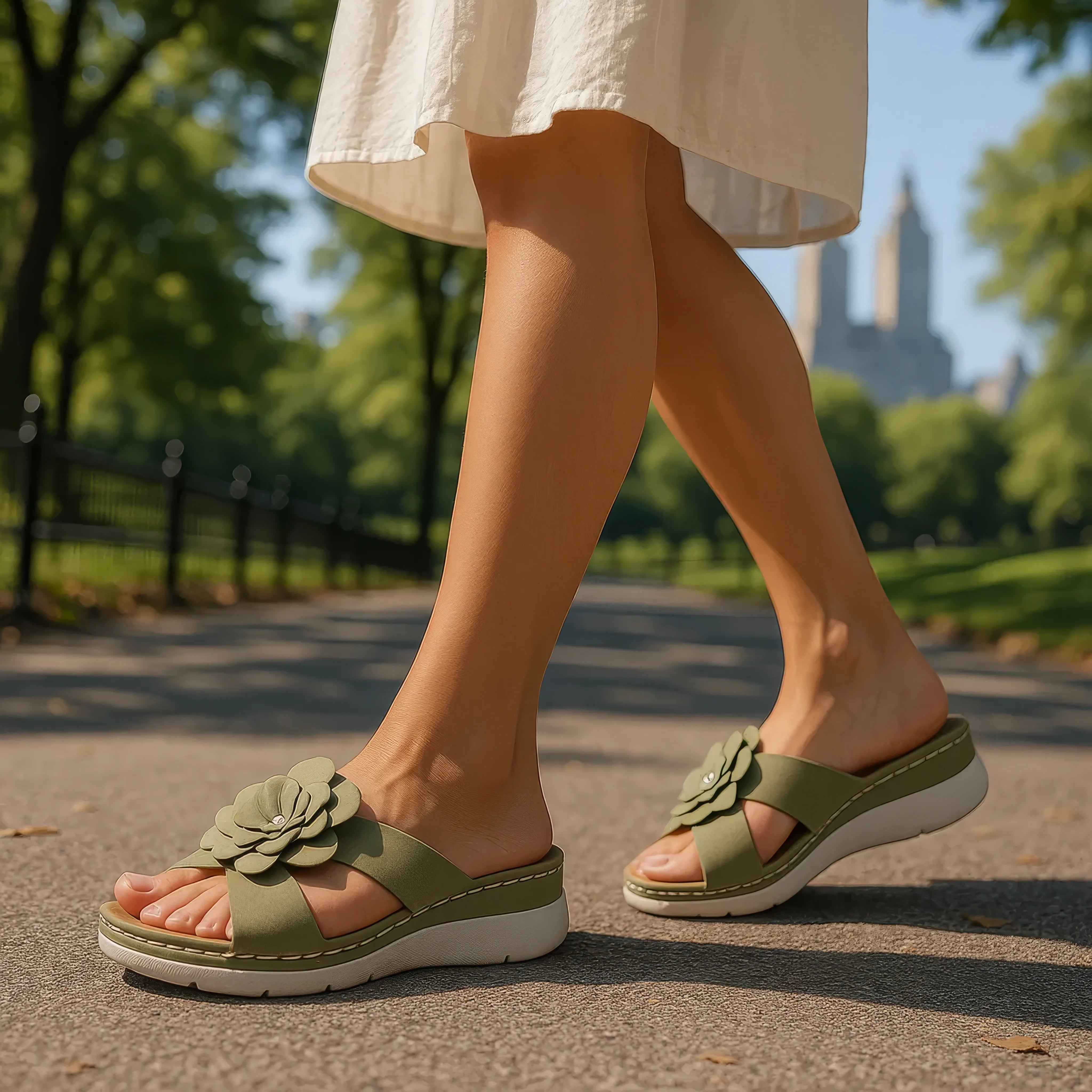 GC Shoes Women's Claire Green Cushioned Footbed Sandals