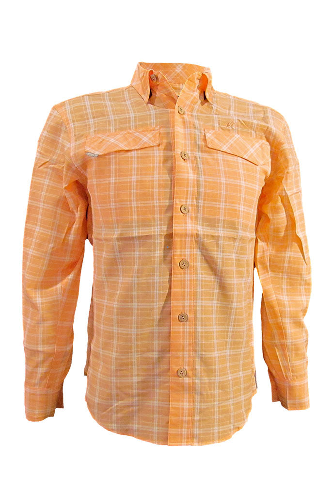 Orange plaid shirt on a white background