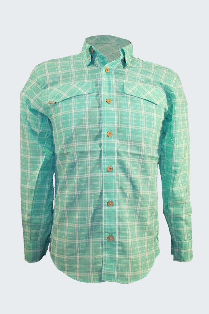 Green plaid shirt on a white background