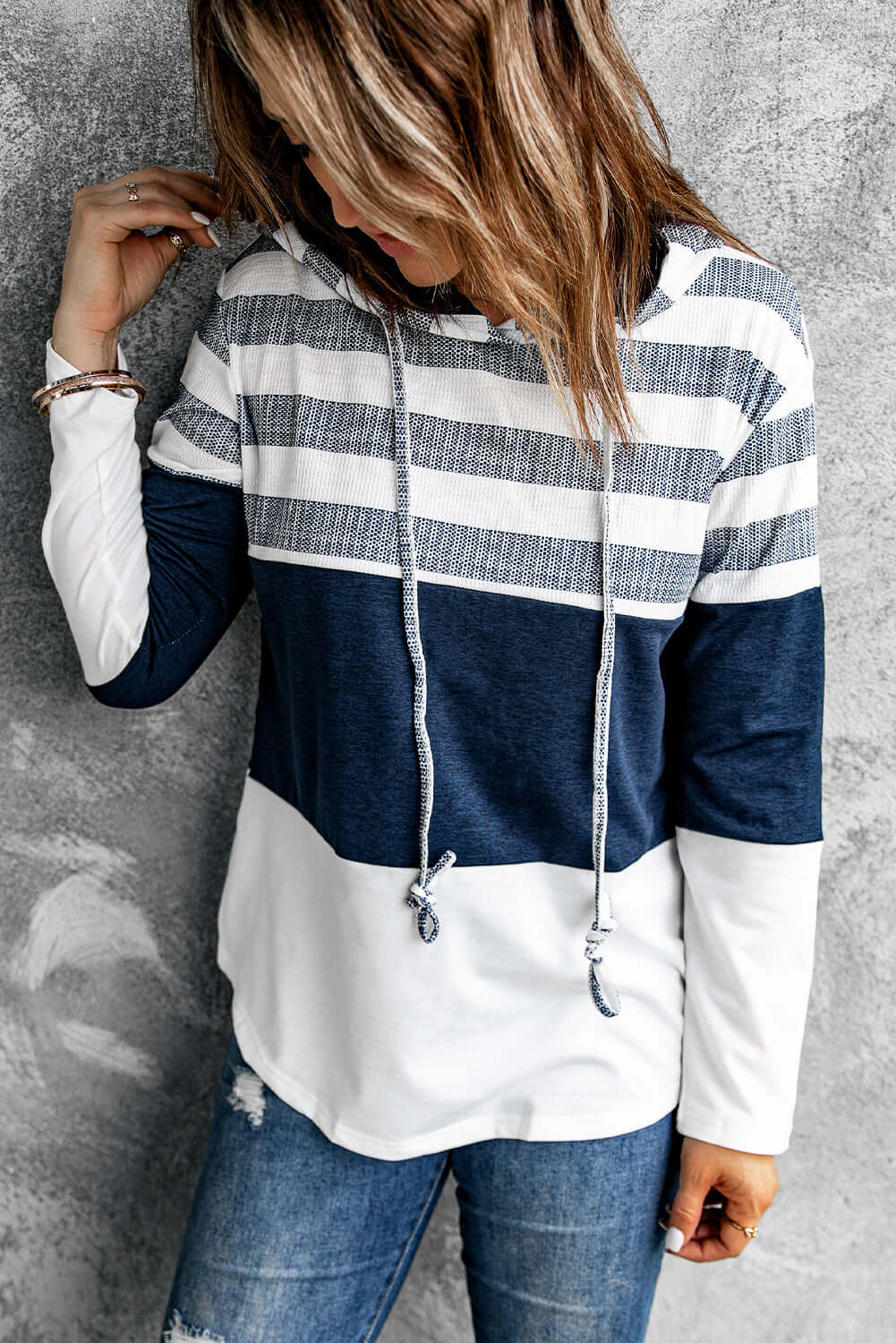 Color Block Classic Pullover Drawstring Hoodie