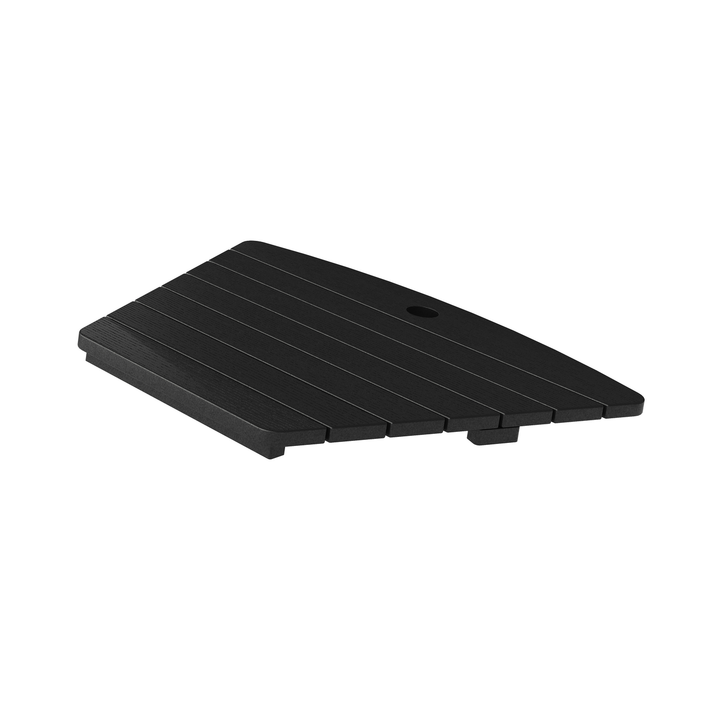 Black plastic dock plate on a white background