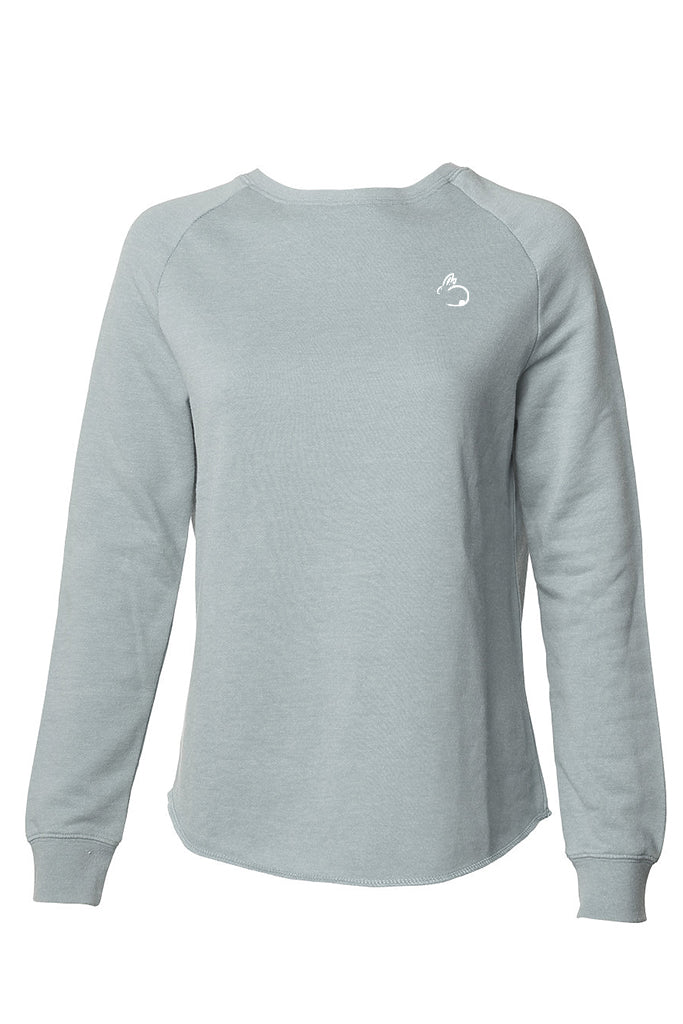 Gray long-sleeve shirt with a logo on a white background