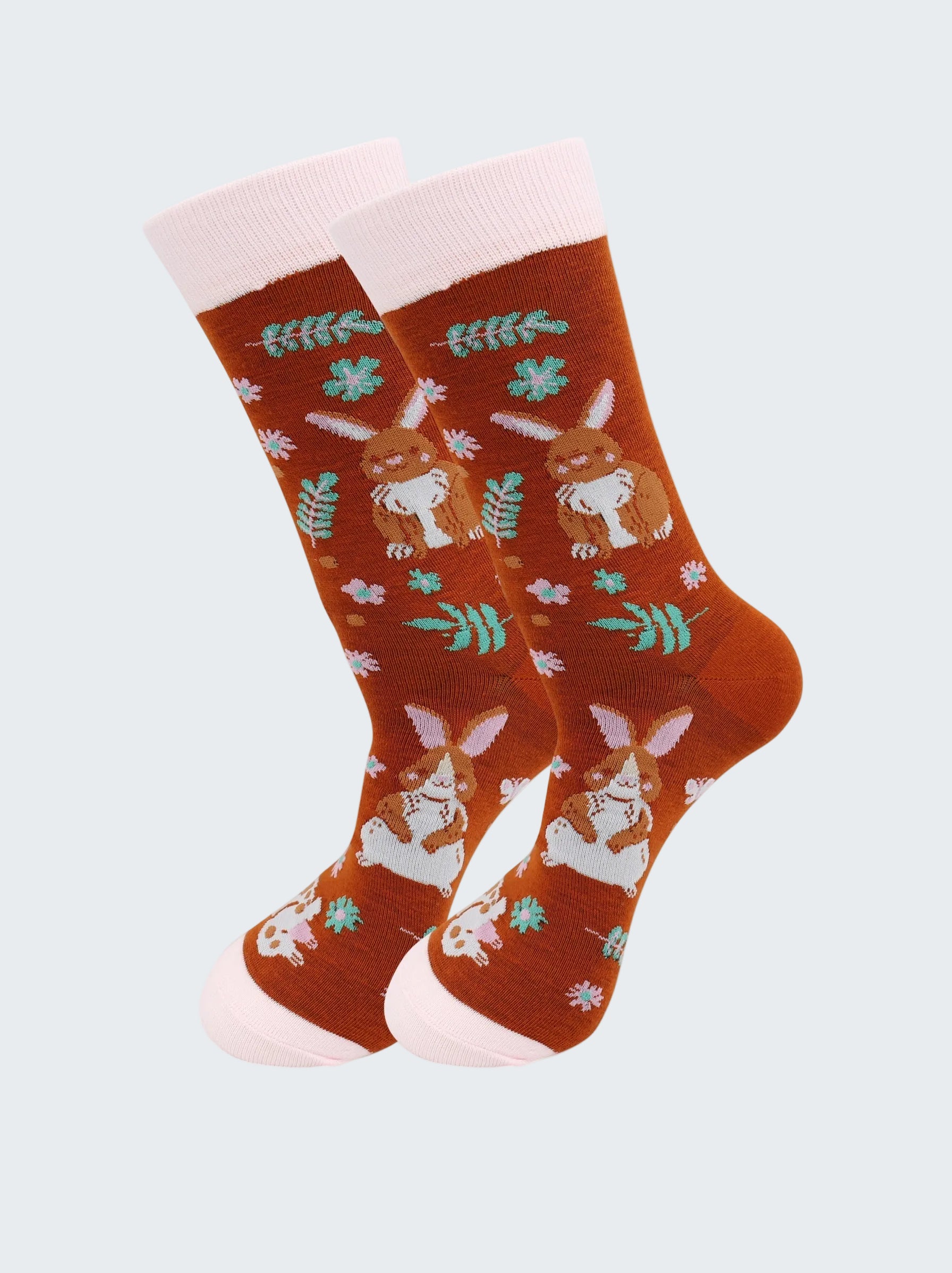 Pair of socks with animal pattern on a white background