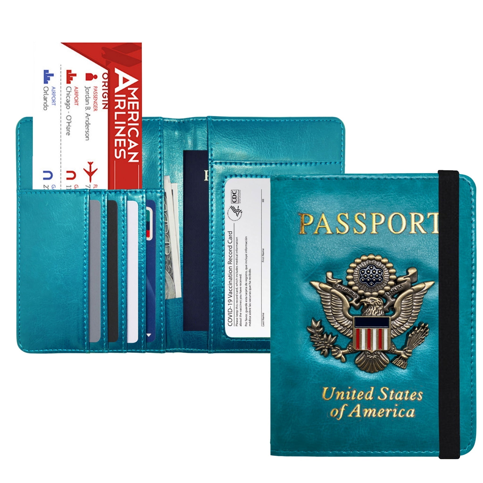 RFID Blocking Leather Passport Wallet With Vaccination Card Slot